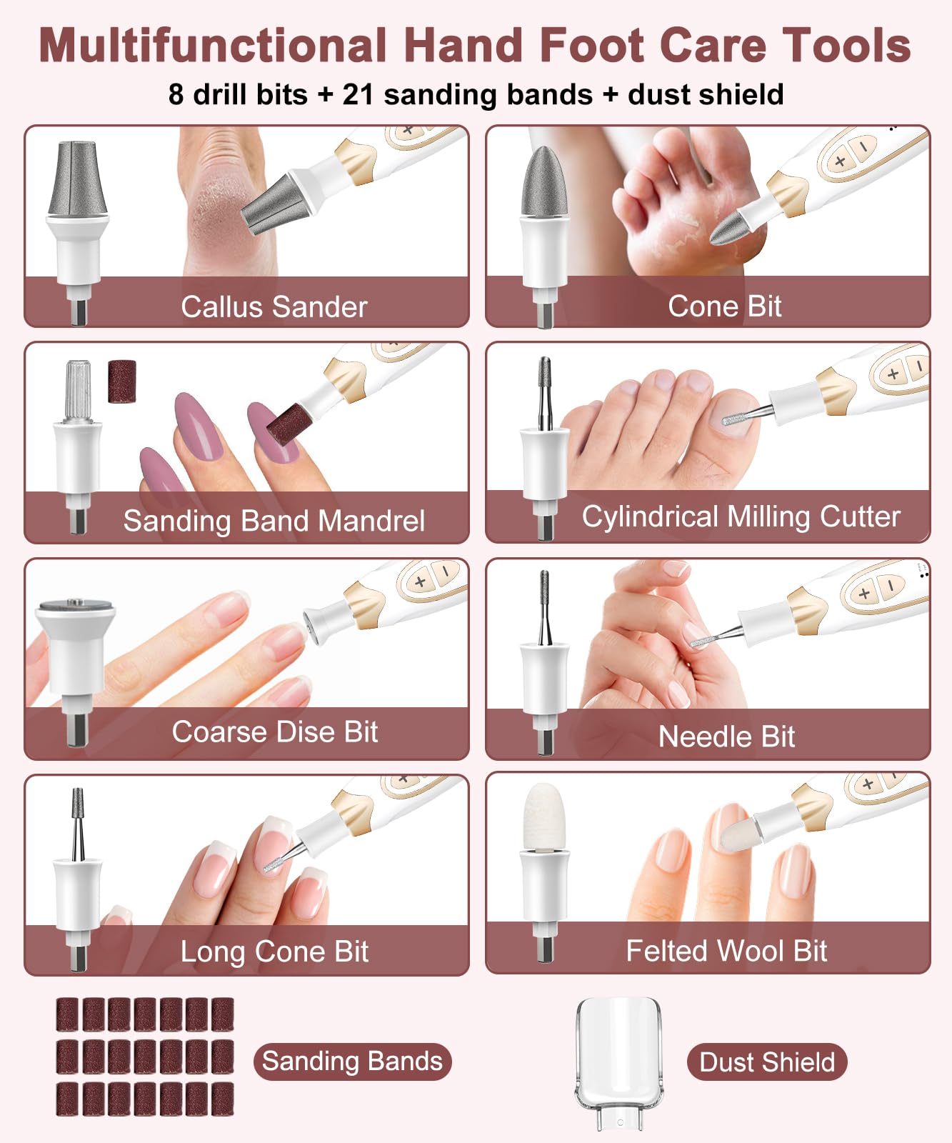 Kit profesional de manicura y pedicura, máquina eléctrica inalámbrica para limas de uñas, lima de uñas y juego de pulidor, amoladora de uñas de los pies para uñas gruesas, herramientas de cuidado de
