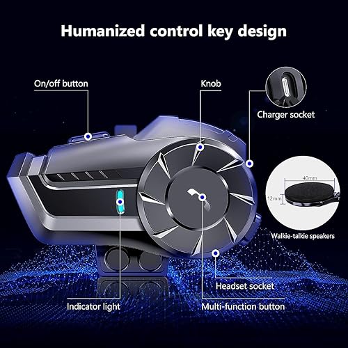 Miniatura 4 de Zhongreat Casco de motocicleta Bluetooth 5.0 Auriculares, Intercomunicador inalámbrico Dirtbike al aire libre sistema de comunicación hasta 800M