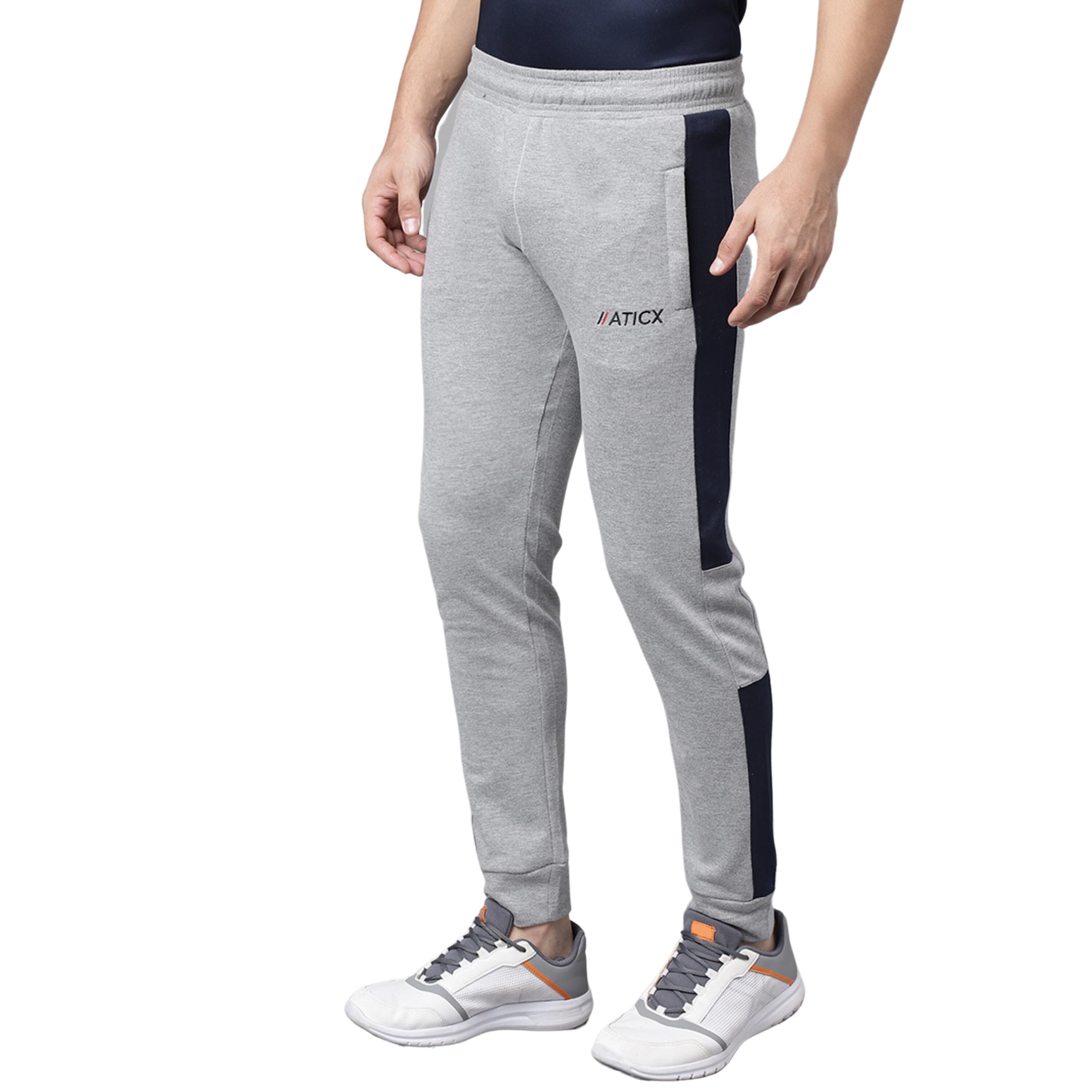 ATICXMen's Slim Fit Cotton Joggers - Polyester Track Pants for Gym, Sports, Running with 2 Zip Pocket