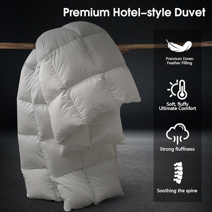 CYMULA Feather Down Comforter King Size - All Season White Down Duvet Insert, Fluffy Breathable Bedding Camping Warm Quilt,Ultra Soft Quiet Luxurious Hotel Down 8 Tabs (90" x 106")