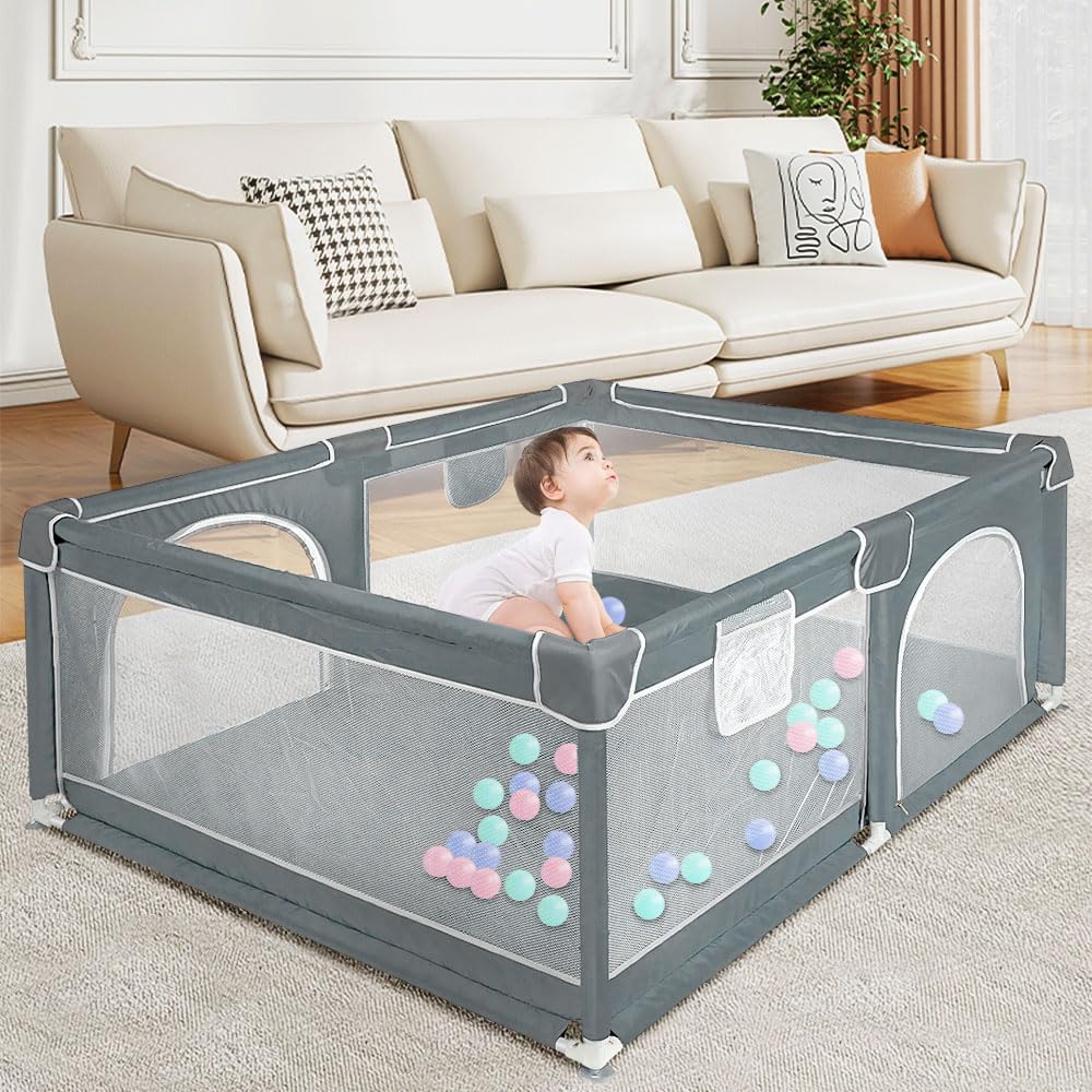Parque infantil modulable, 120 x 160 x 66 cm, tejido Oxford/con bolsa de almacenamiento/seguro y cómodo, actividades para padres e hijos (gris oscuro/negro) (gris oscuro)