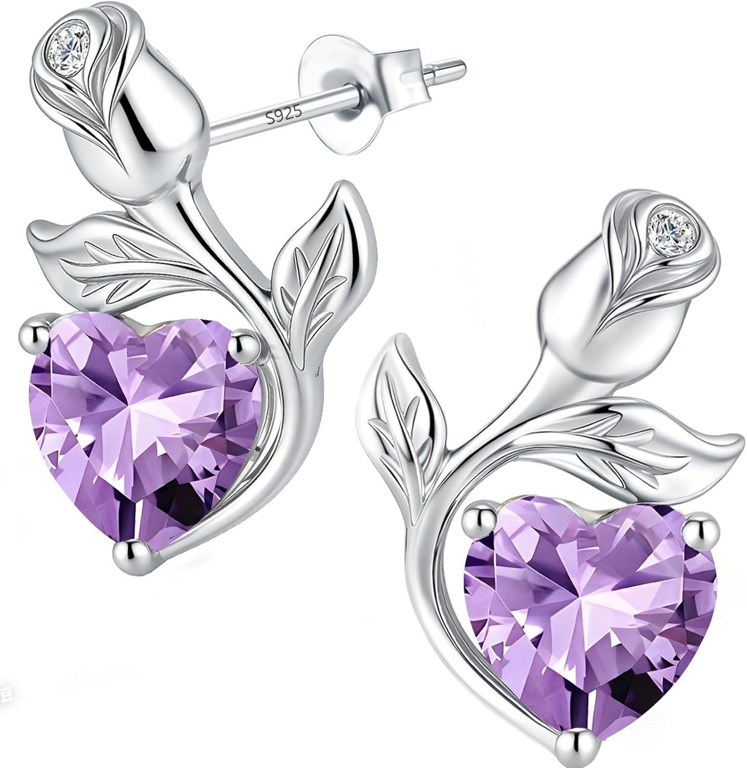0.8CT Rose Heart Earrings Option of Sapphire Moissanite Stud Earrings Lab-Grown Earrings Birthstone Earrings for Women S925 Sterling Silver Post D Color VVS1 Clarity Ideal Gift for Wife Mother for Birthday Anniversary Mothers Day Gift for Mom Conveying I Love You Message