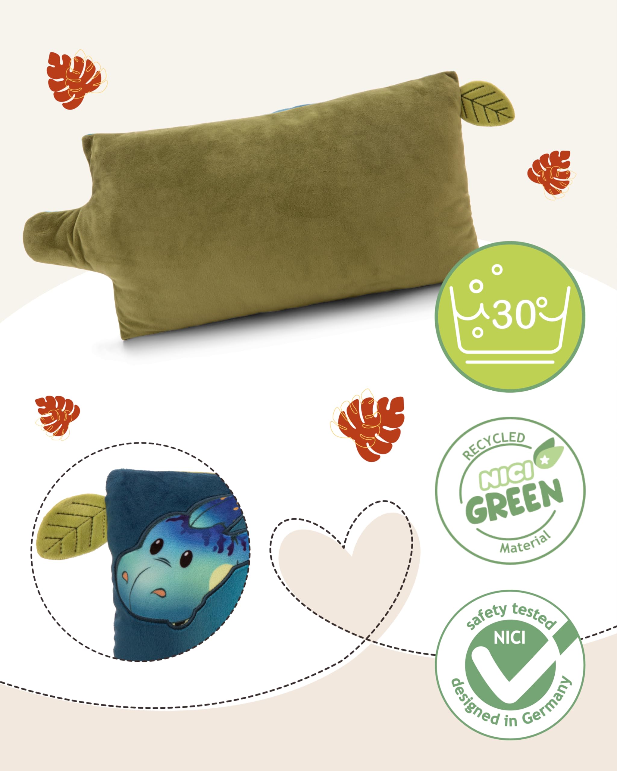 Kissen Dino Snackilus 43x25cm - blau - Flauschiges Kuscheltierkissen für Jungen, Mädchen, Babys und Kuscheltierliebhaber, ideal für Zuhause, Kindergarten oder unterwegs | 61575