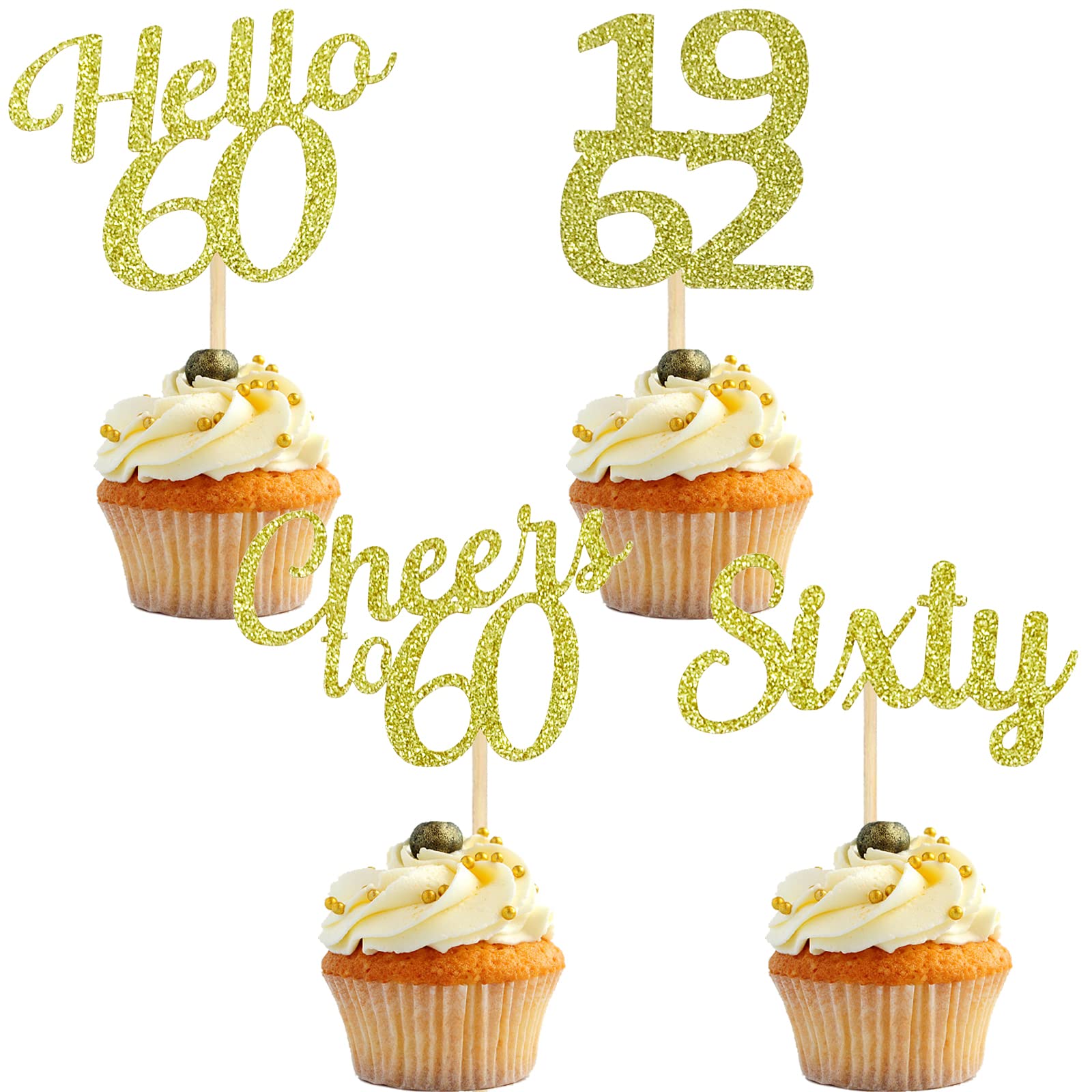 Buy ANCTEY 24Pcs Gold Glitter 60th Birthday Cake Toppers 60 Cake Topper