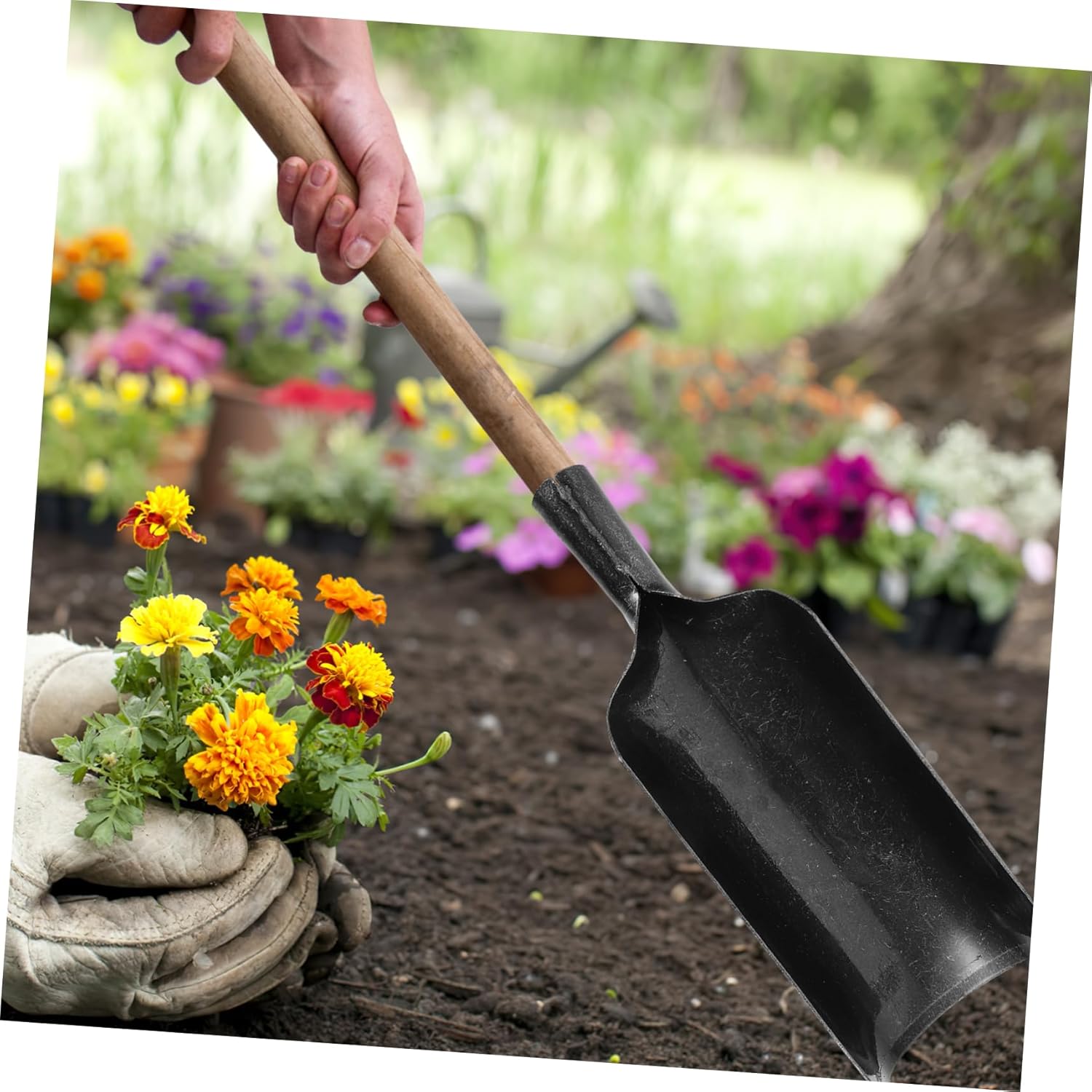 POPETPOP Shovel Heavy Duty Garden Tool Comfortable Handle for Planting Weeding and Soil Loosening