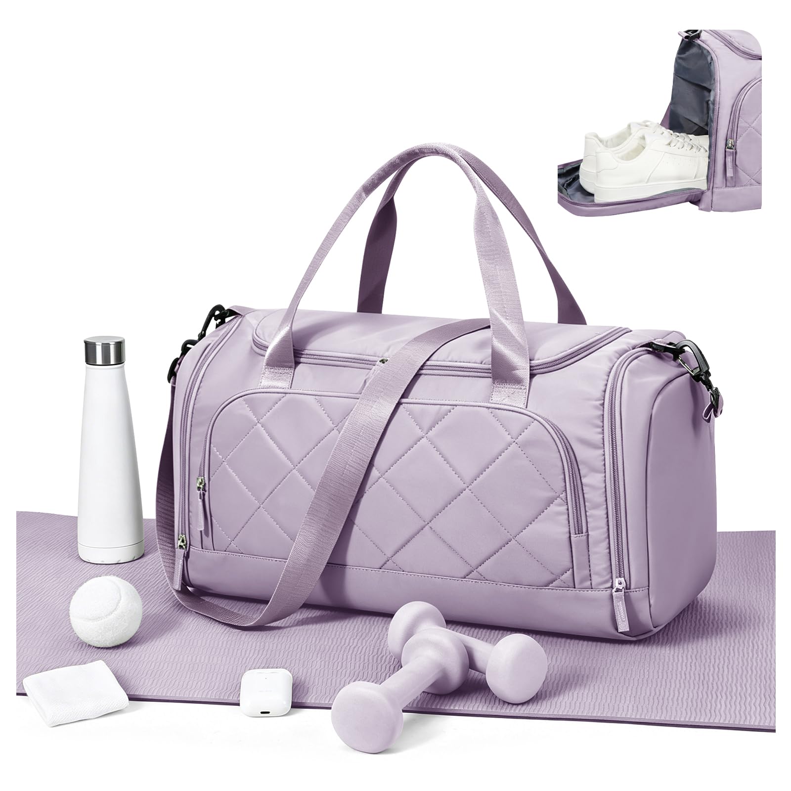 WEPLAN Gym Bag Womens Men Sports Fitness Bags Weekend Overnight Bag Travel Duffle Bags for Women with Shoes Compartment Wet Pocket,Holdall Hospital for Swimming Carry on Hand Luggag,E5-Purple