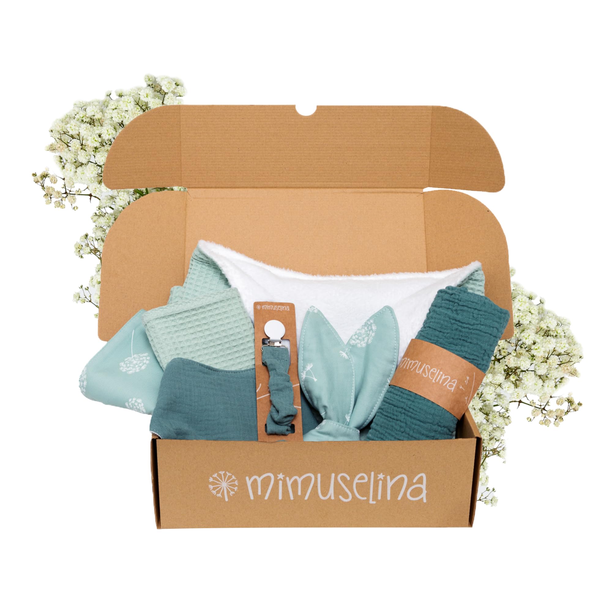 MIMUSELINA Pack Neugeborenen Geschenk | Baby Geschenk Mädchen oder Junge | Babygeschenke zur Geburt & Baby Shower | Geschenkbox verfügbar in verschiedenen Größen | Asia, Medium