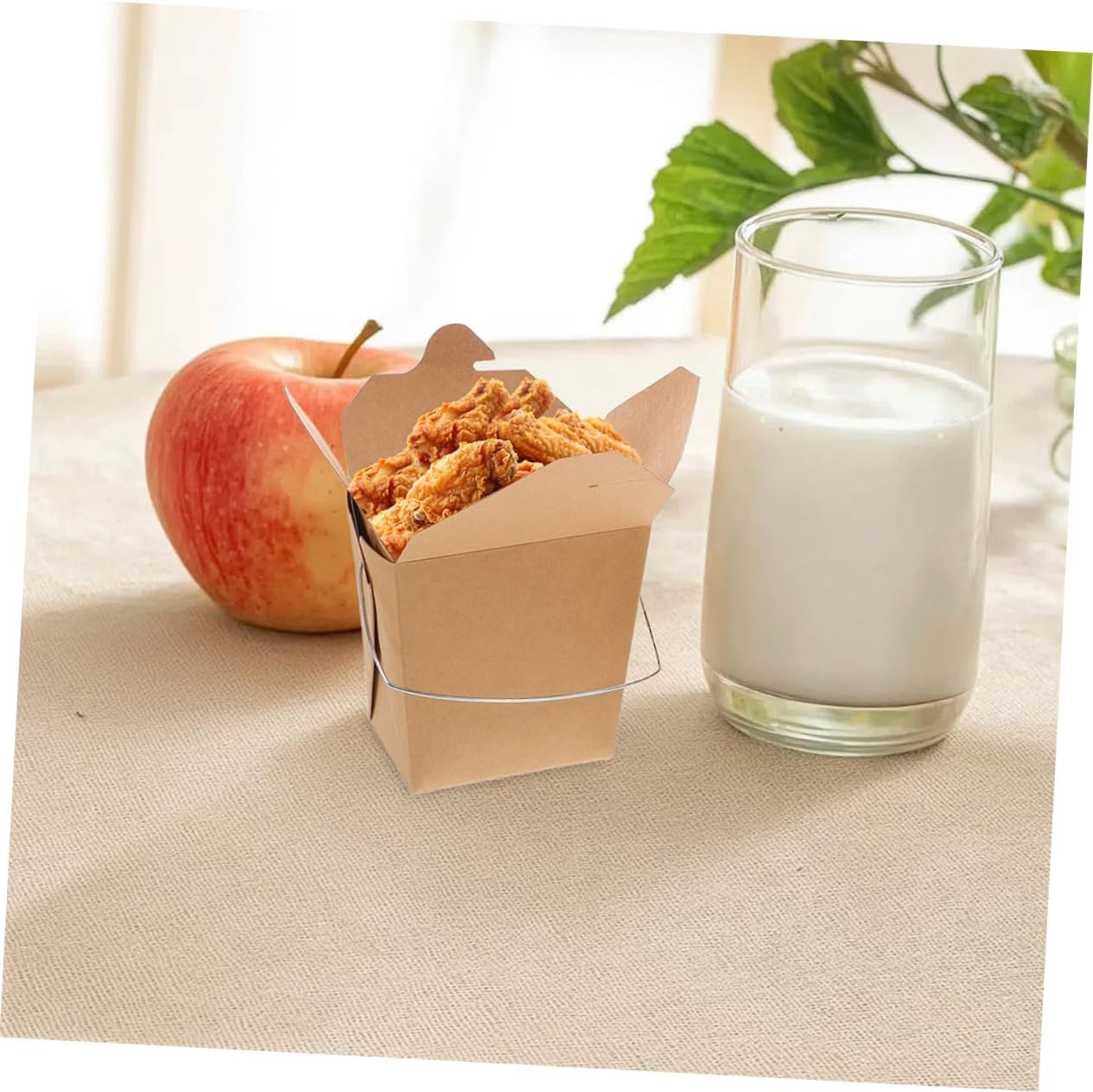 Mikinona 50pcs Paper Takeout Boxes Wire Handle Chinese Food Packaging Containers for Fried Chicken and Fries and Convenient Takeout