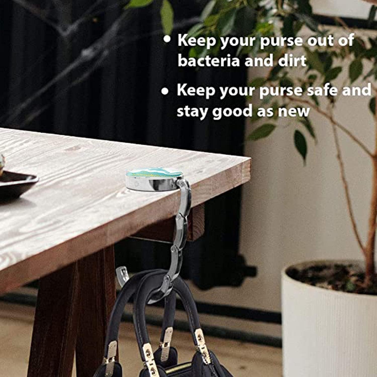 Personalized Purse Hooks for Table with Photo/Image/Logo/Text， Customized Foldable Metal Purse Hanger Handbag Holder for Women and Girls