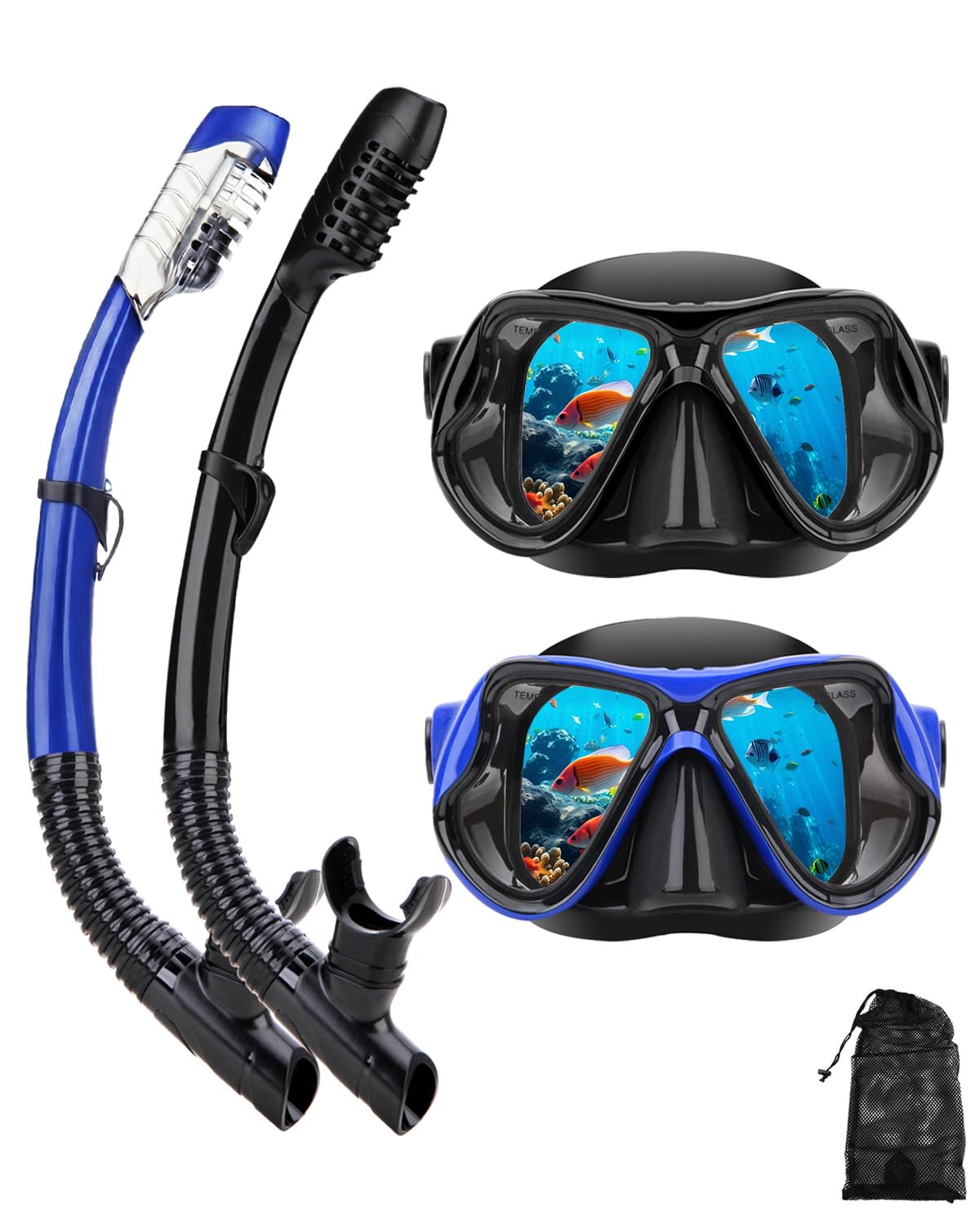 DIPUKI Snorkeling Gear for Adults Snorkel mask Set Scuba Diving mask Dry Snorkel Swimming Glasses Swim Dive mask Nose Cover Youth Diving
