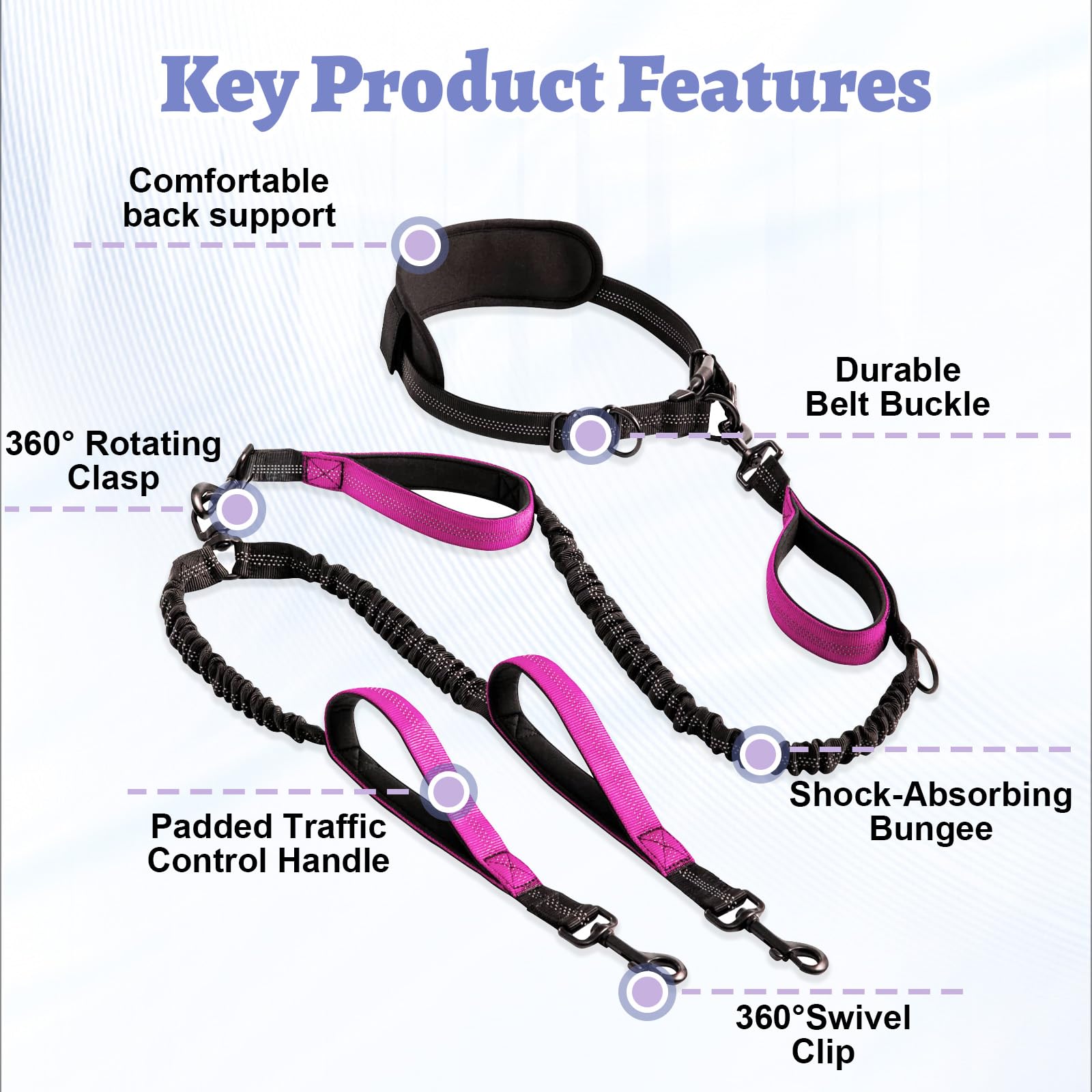 Hands Free Double Dog Leash for Two Dogs- No Tangle No Pull Dual Leash with Padded Adjustable Waist Belt & Reflective Stitching - Ideal for Running, Jogging, Hiking with Medium & Large Breeds - image 3