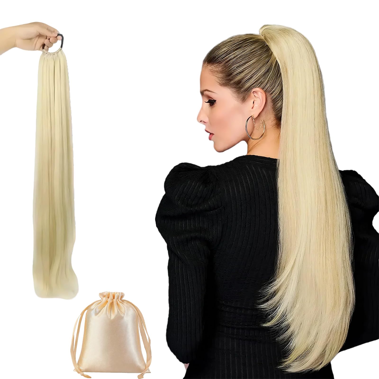 Extension a Coda di Cavallo Bionda, Coda Finta Capelli con Elastico e Custodia in Regalo – Per Volume Istantaneo e Styling Rapido