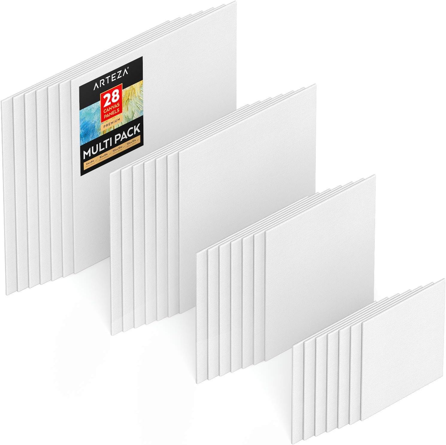 Arteza Canvas Boards for Painting, Multipack of 28, 6 x 6, 8 x 8, 10 x 10, 12 x 12 Inches, Square Canvas Panels, 100% Cotton, 12.3 oz Gesso-Primed, Art Supplies for Acrylic Pouring and Oil Painting: Arts, Crafts & Sewing