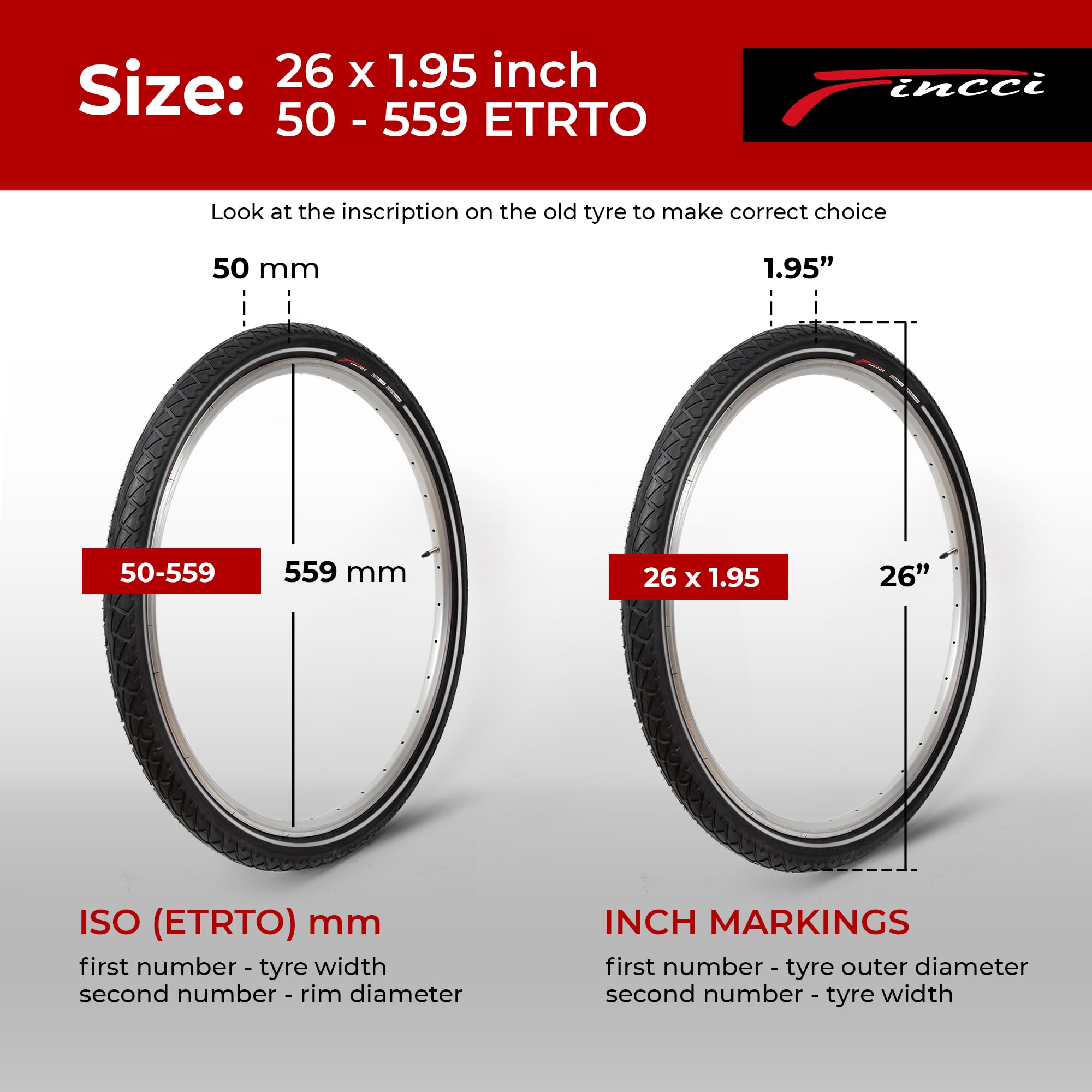 Fincci Velo Pneu VTT 26 x 1.95 Pouces - Paire Slick Pneus Velo 26 Pouces - Pneus Urbain 50-559 30 TPI pour Tournée & Électrique & Route & Hybrid & Montagne Velos - Un Paquet de 2 Accessoire Velo