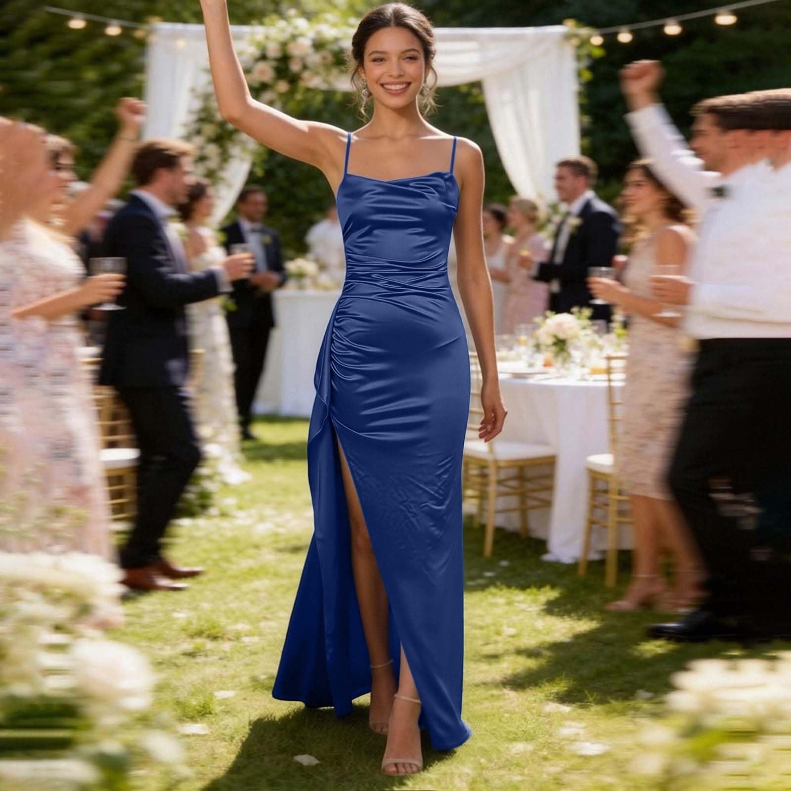 Satin Brautjungfernkleid Damen langes figurbetontes Standesamtkleid formelles edles Ballkleid klassisch zeitlos für standesamtliche Trauungen Hochzeitsfeiern Galas feierliche Familienveranstaltungen