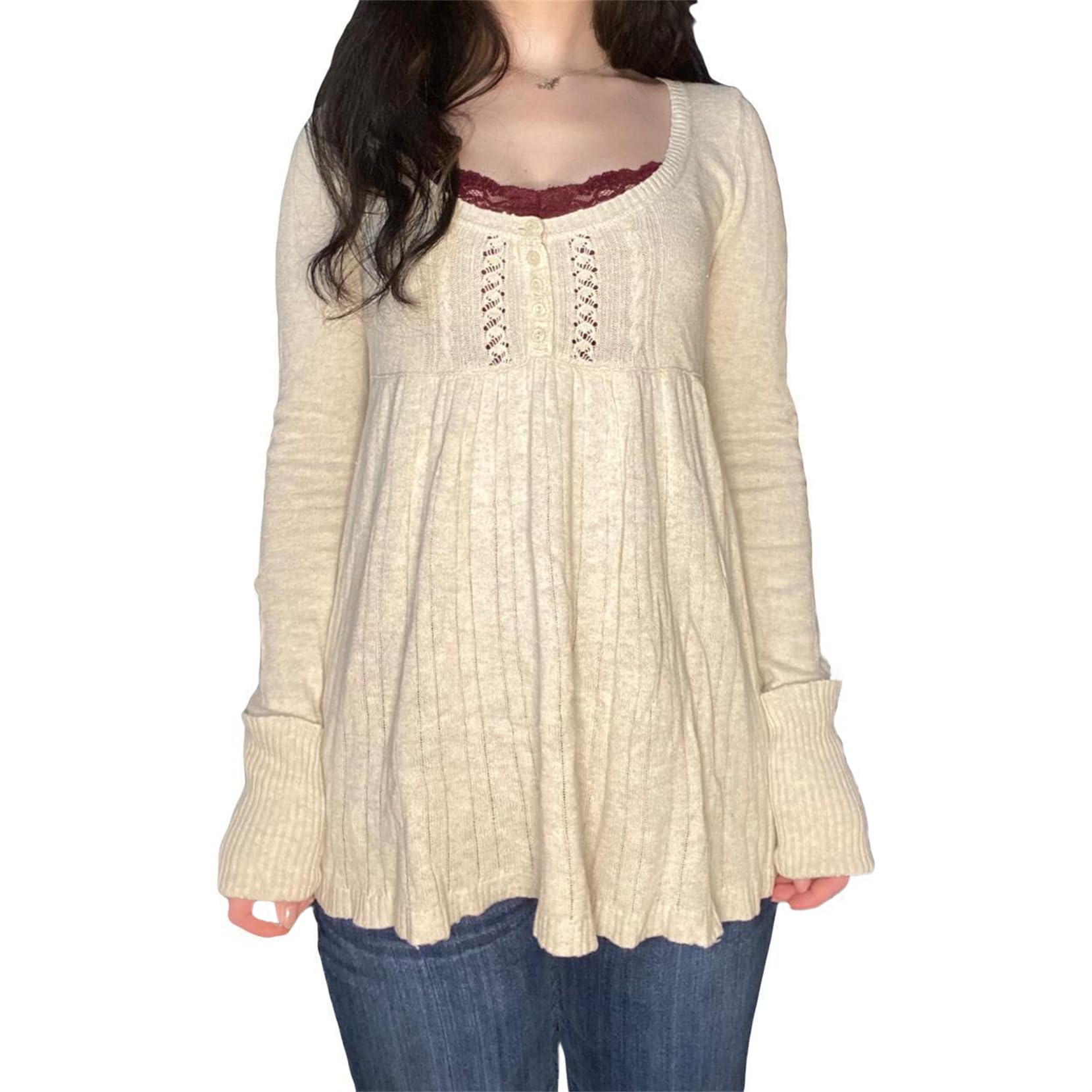 Women Y2K Fairy Grunge Sweater Long Sleeve Low Cut Solid Color Ribbed Knit Pullover Top Fall Casual Retro