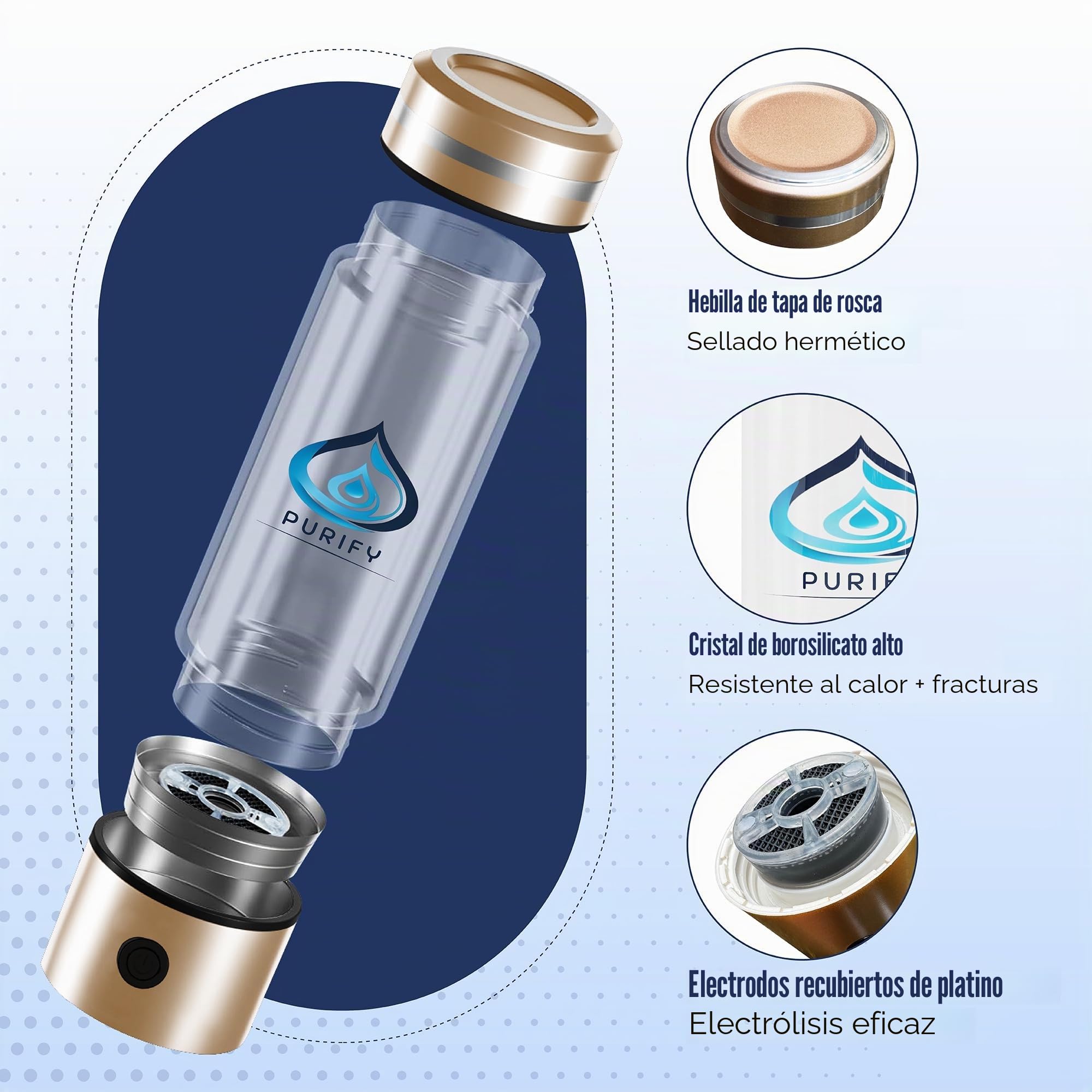 PURIFY™ - Botella de agua de hidrógeno, generador de agua de hidrógeno de 330 ml, máquina con tecnología SPE/PEM de platino