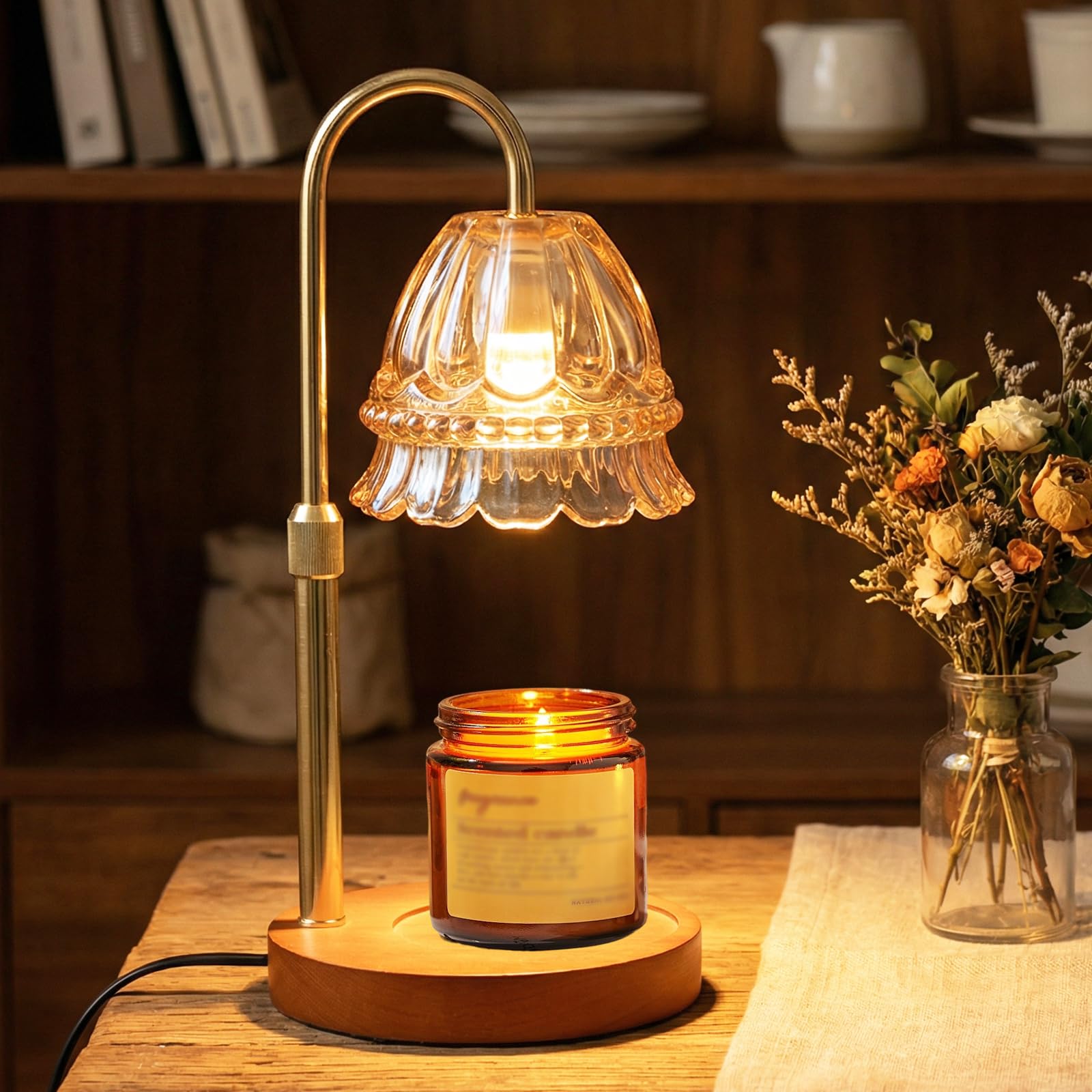 Lámpara Calentadora de Velas, Lámpara Calienta Velas con Temporizador y Atenuador, Candle Warmer Lamp Eléctrico con 2 Bombillas, Vela Lampara Perfumada Altura Ajustable para Hogar Decoración