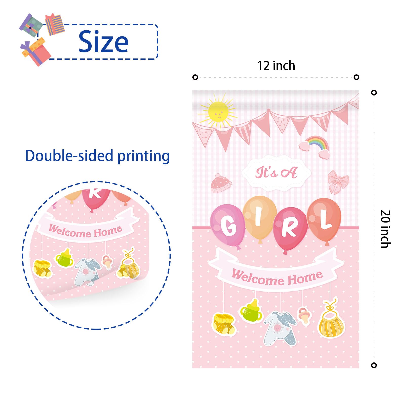 RoadSea Gender Reveal Gartenflagge – He Or She, 30,5x50,8 Cm, Doppelseitig, Für Babyparty-Deko