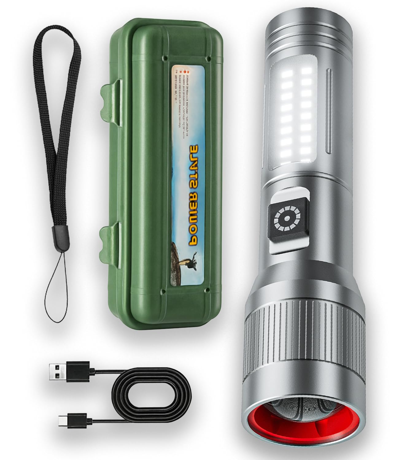 Rechargeable Flashlight with High Brightness LED Beam, Side Work Light and USB Charging for Travel and Emergency Backup-image-8