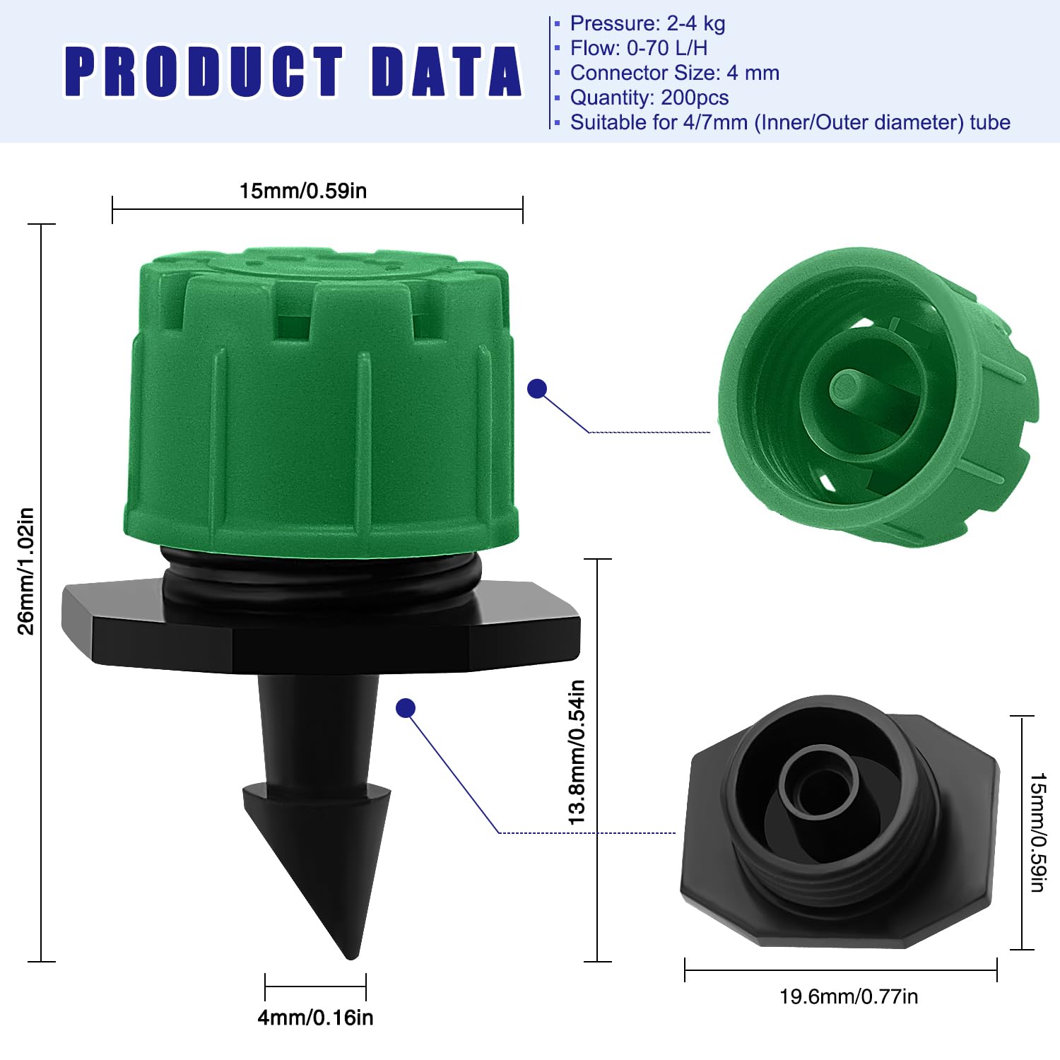 VooGenzek 200 PCS 1/4 Inch Adjustable Irrigation Dripper Sprinklers - Image 2