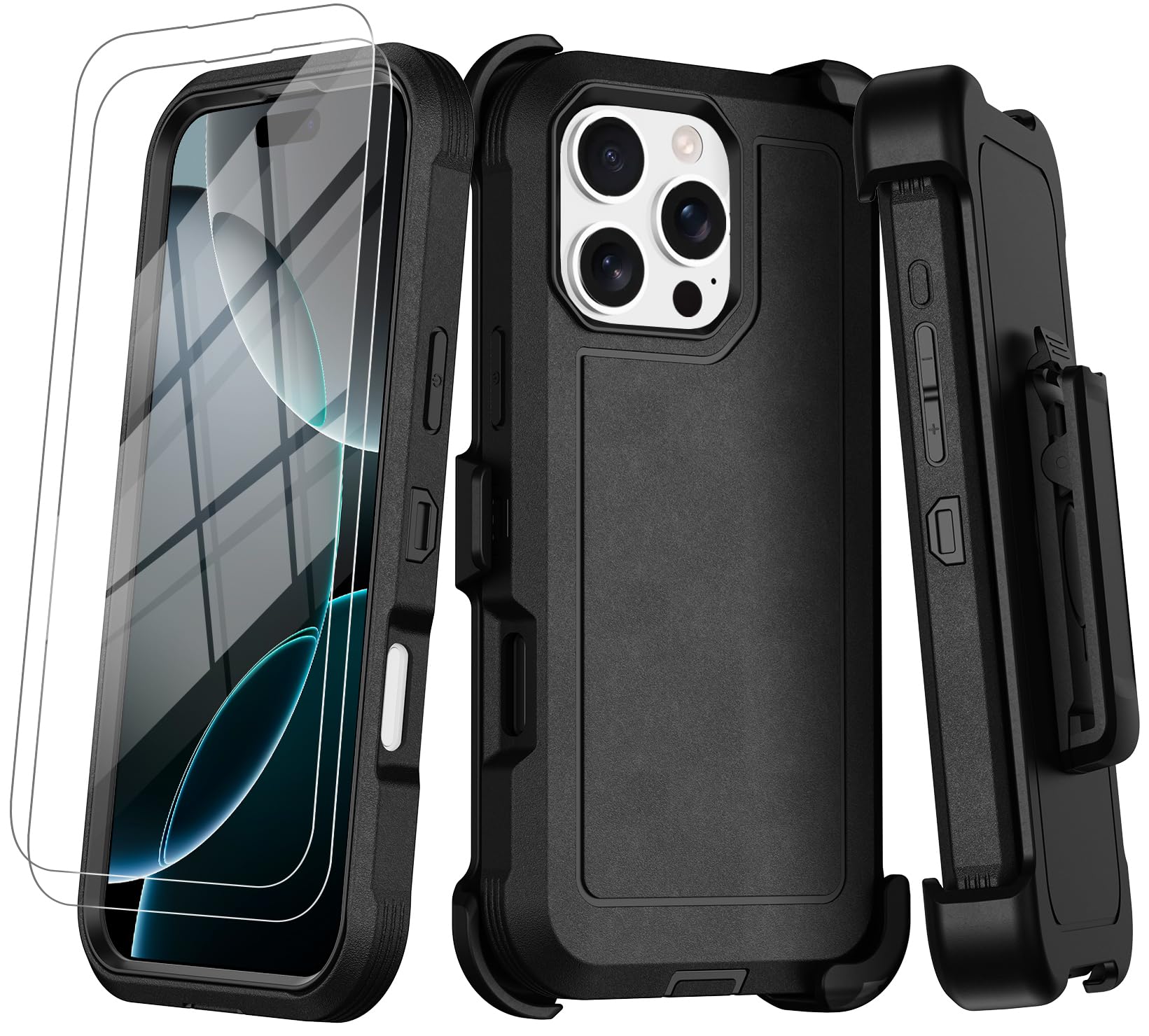 CJKJSTEROPE for iPhone 16 Pro Max Case with 2 Screen Protectors,Belt Clip Holster for iPhone 16 Pro Max Heavy Duty Phone Case,Rugged Durable Anti-Slip