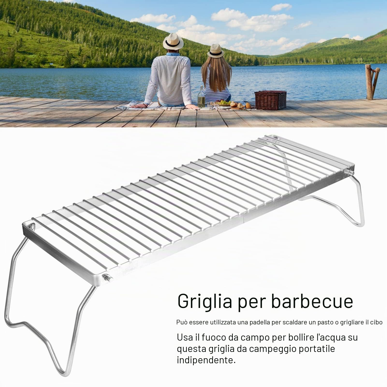 Supporto per Fornello da Barbecue da Campo, Griglia Pieghevole per Pentole da Campeggio Portatile in Acciaio Inossidabile, Design a Griglia con Custodia