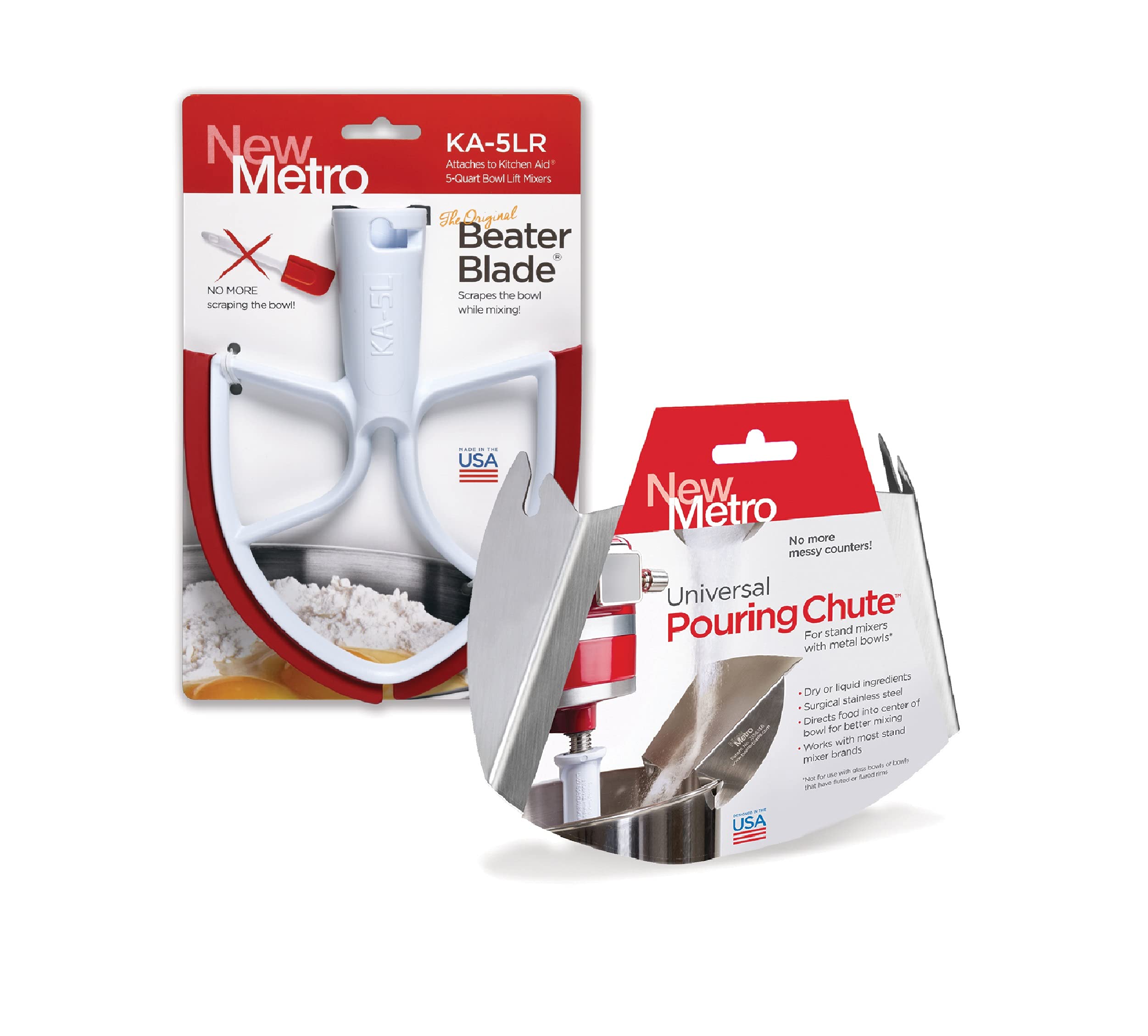 New Metro Design PC-5LR BeaterBlade and Pouring Chute Set, compatible KitchenAid 5 Qt Bowl-lift Stand Mixer, Red