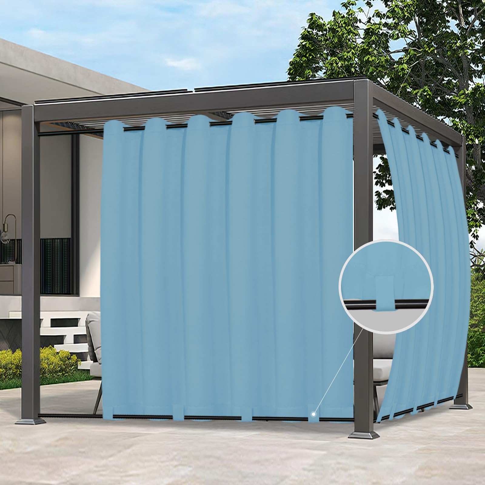 Easy-Going Outdoor Curtains for Patio 1 Panel, 110x120 inch, Sky Blue