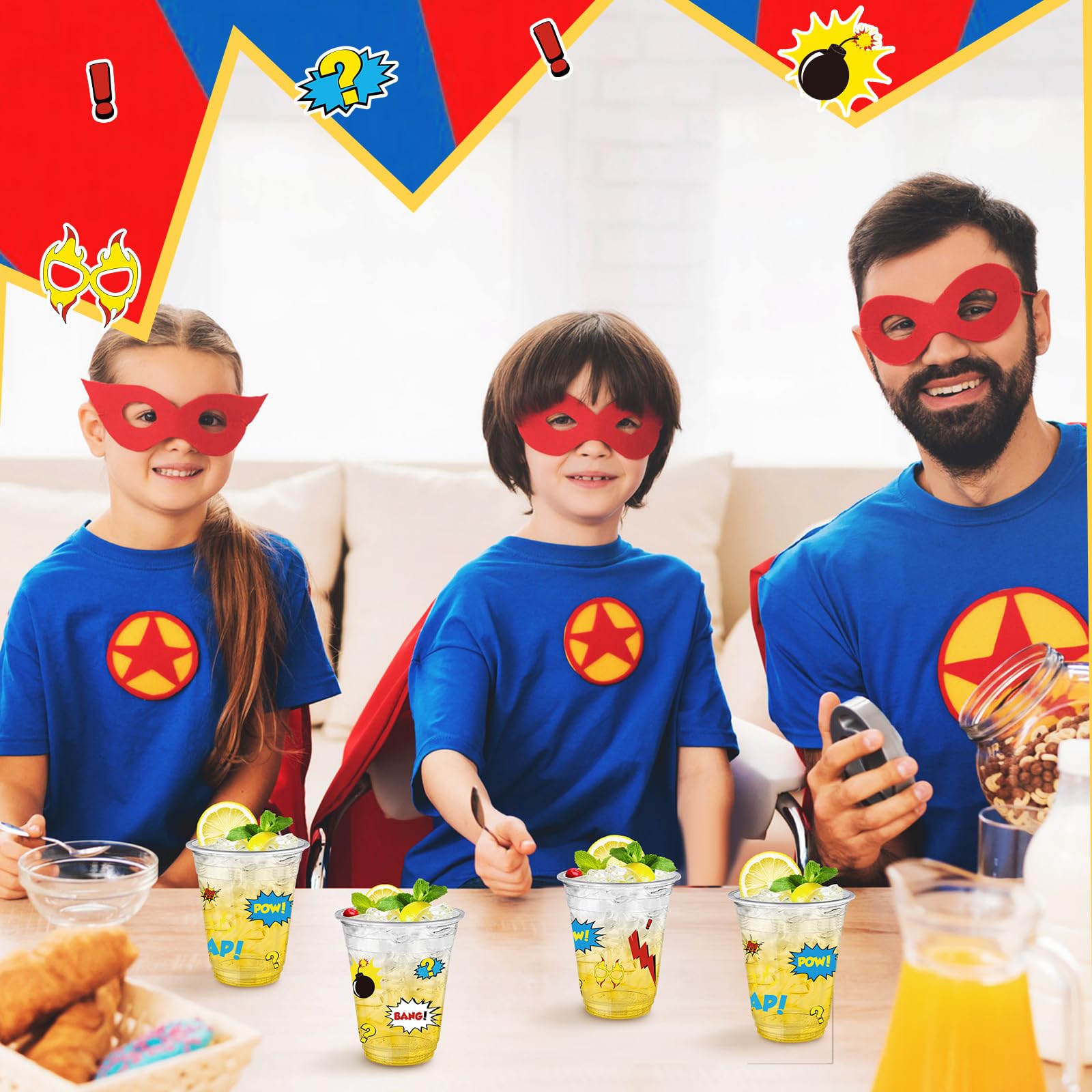 Uiifan 50 Pcs Hero Themed Party Decorations Cups Bulk Hero Birthday Party Supplies 12 oz Disposable Clear Plastic Cups Themed Decorations for Fun Hot Cold Drinking Boom Birthday Favor