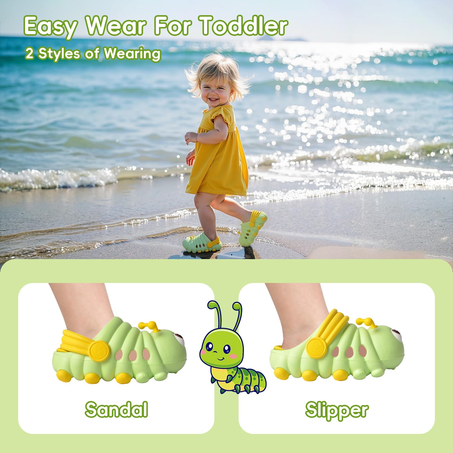 Ivarstead Size 6 Toddler Girl Shoes Baby Walking Shoes Toddler Girl Cute Garden Slippers Non Slip Soft Sole Lightweight Breathable Mesh Causal Wide Slip on Shoes 18-24 Months(Green 140) 6T