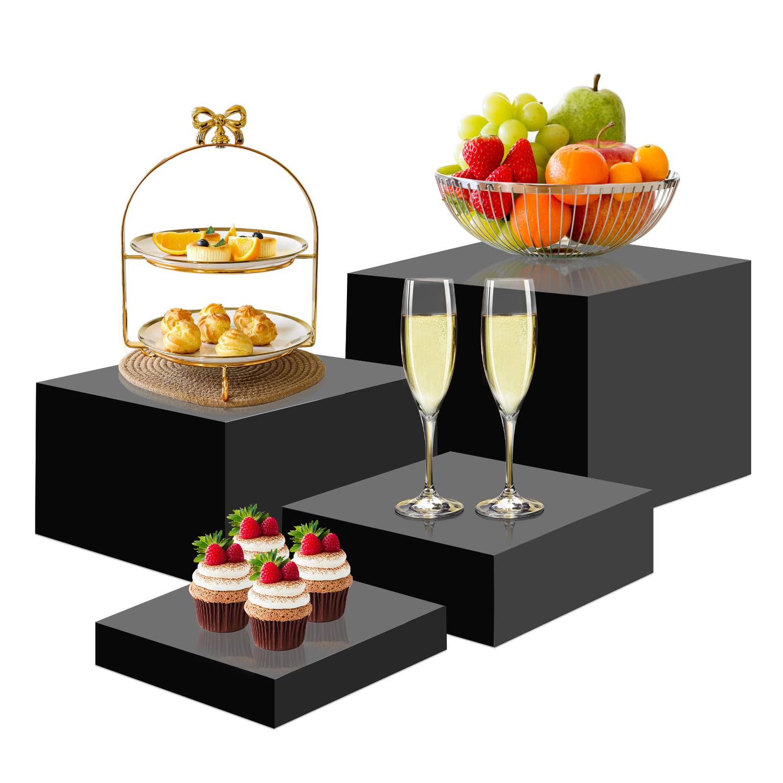 Service Tray Riser Serving Trays Baderke 4-Piece Acrylic Buffet Risers Set With Cupcake ...