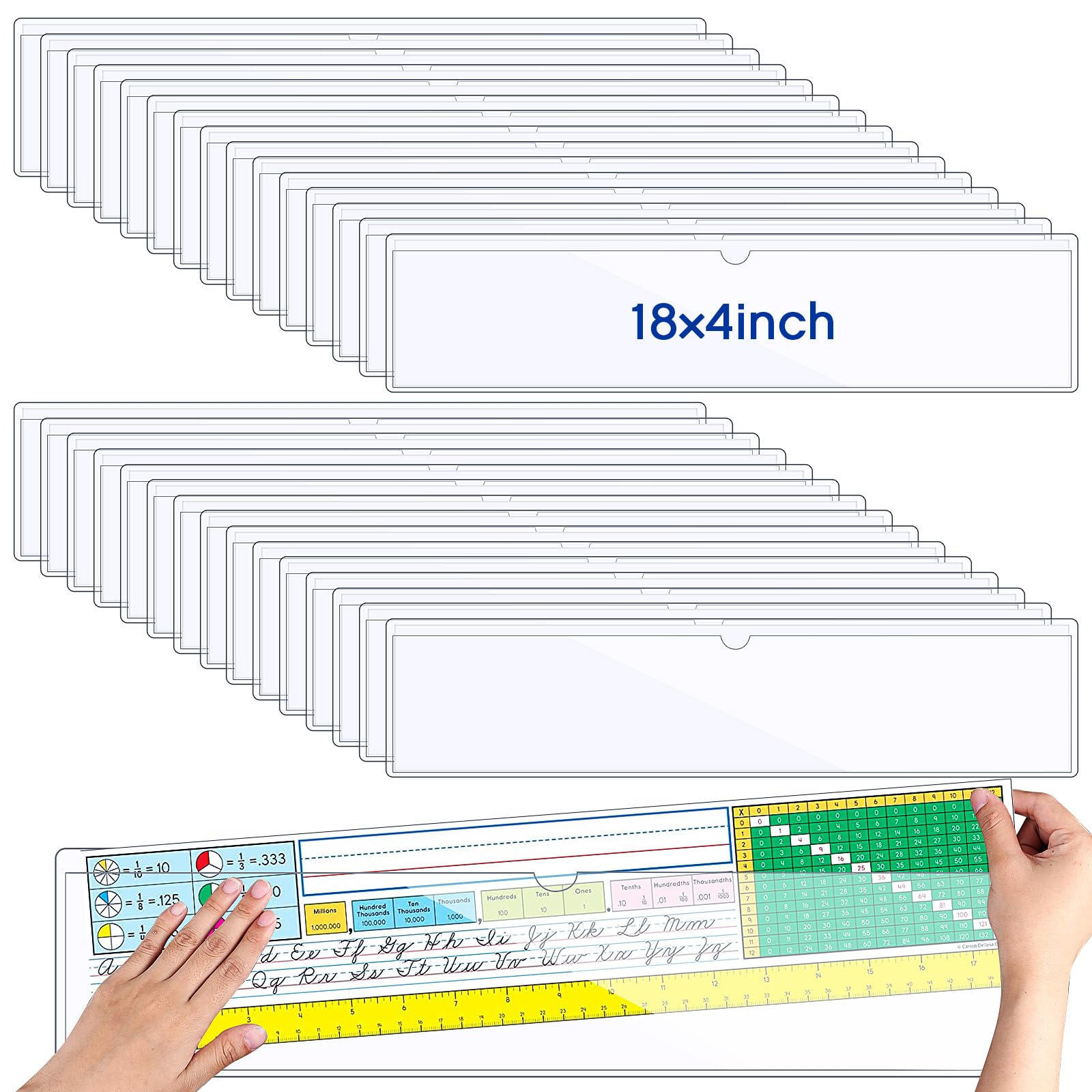 Chinco 15 Pcs Self Adhesive Clear Index Card Pockets,18 x 4 Inches