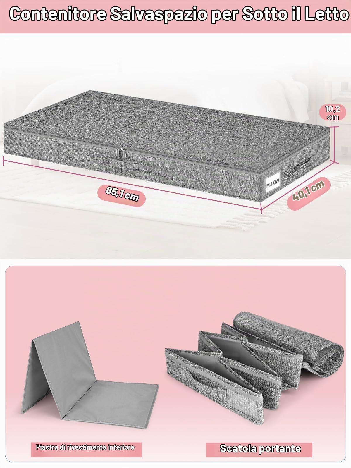 Contenitori portaoggetti a basso profilo, alti 10,2 cm, con pareti laterali e fondo rigidi, organizer per vestiti poco profondi con coperchio, per divano, divano, dormitorio, confezione da 2, 33,5 x