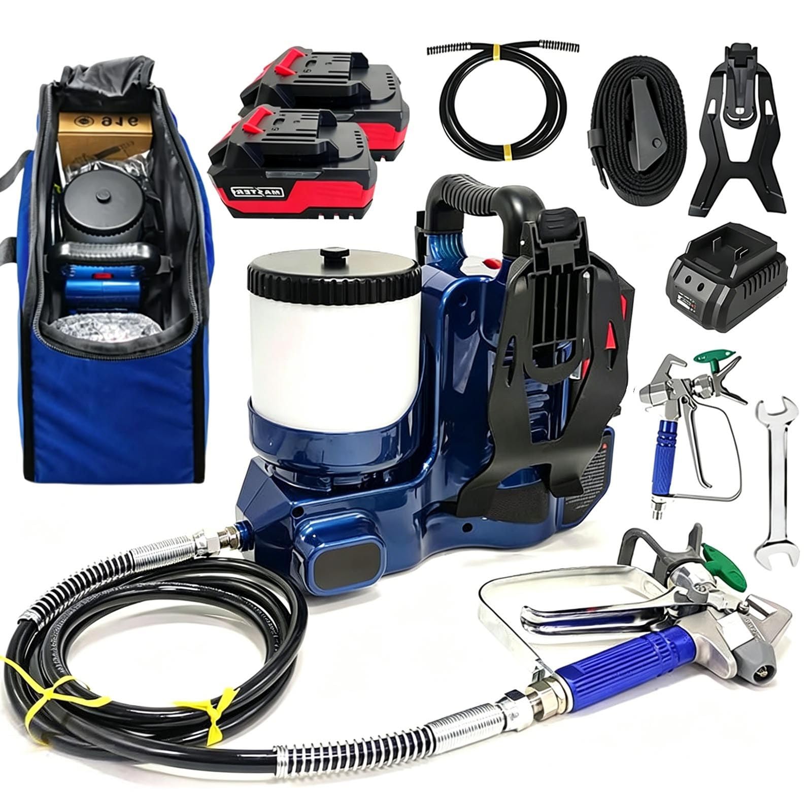 1,2 L Spruzzatore Vernice, Portatile, Con 2 Batterie Da 21 V, Pressione Regolabile Su 6 Livelli, 12,5 Mpa, Portata Di 2 L/Min, Pistola a Spruzzo per Verniciare Con Tubo Flessibile Da 1,8 M