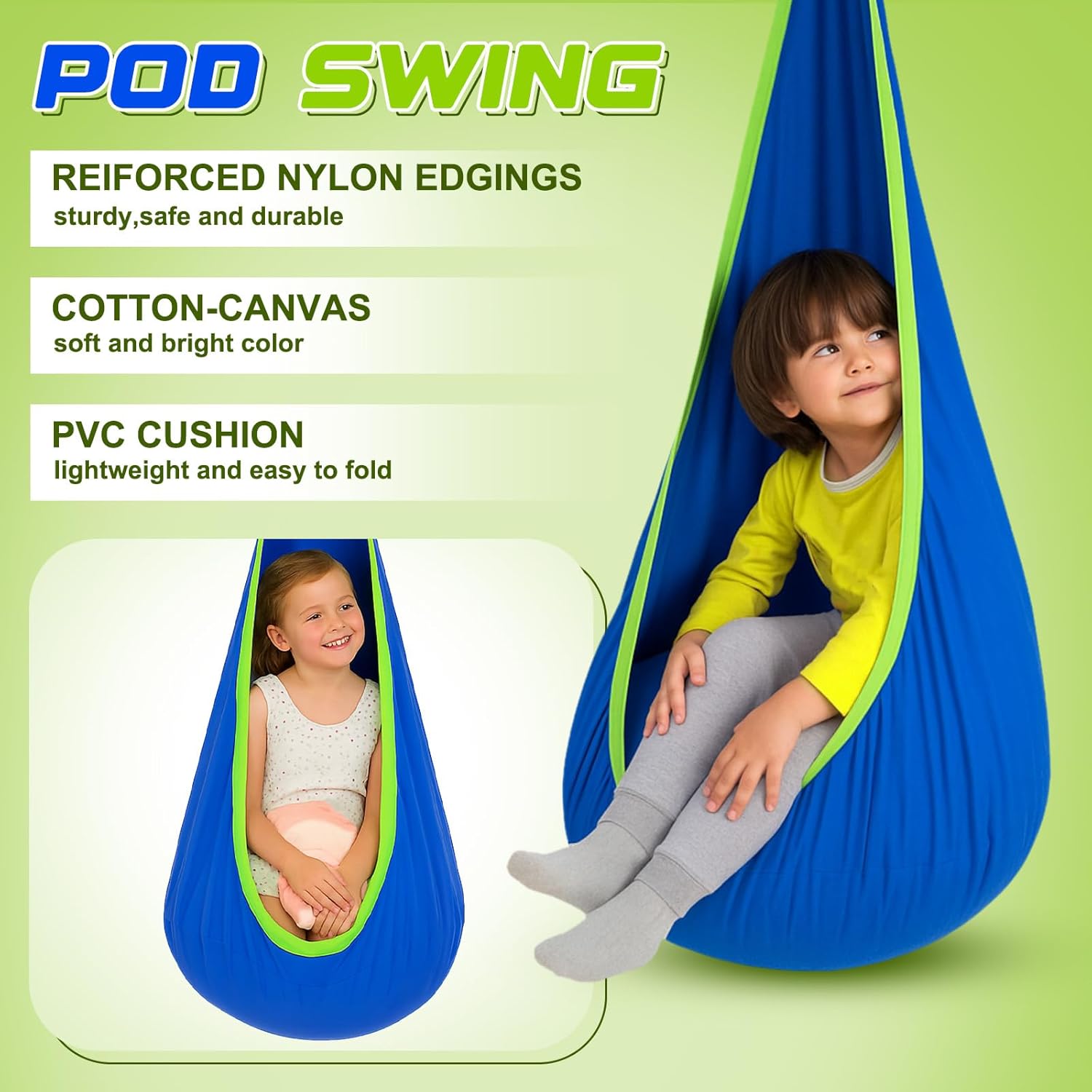 Swing Stand Frame with Sensory Pod Chair and Swings Set Kid Heavy-Duty Metal Swing Frame Hammock Chair Stand Tree Saucer Sensory Round for Kids Adult Indoor Outdoor Backyard Park(Blue) 2