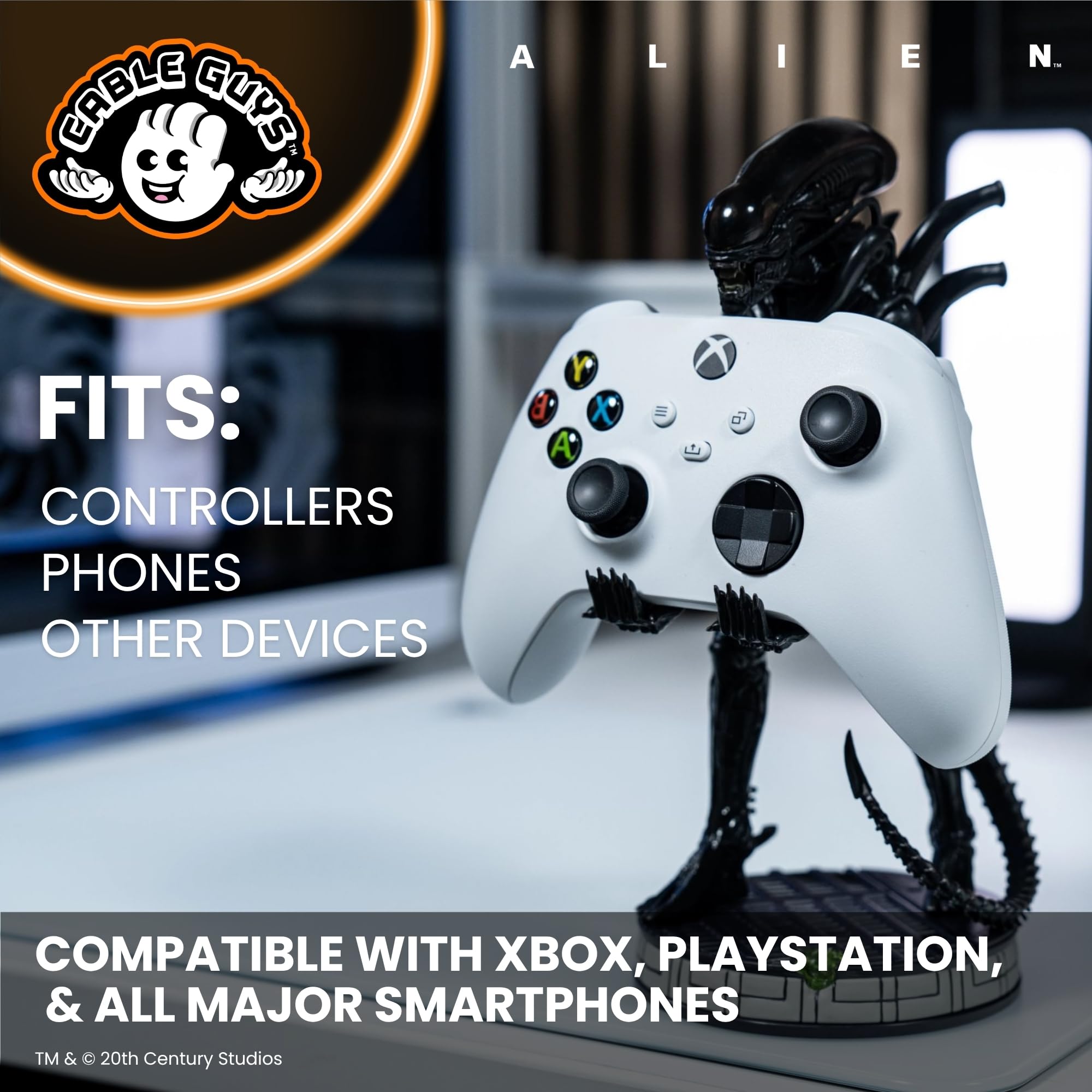 Cableguys Alien Xenomorph - Supporto per controller e porta telefono, accessorio e statuetta per desktop e gamer, compatibile con Xbox, PlayStation e la maggior parte dei controller