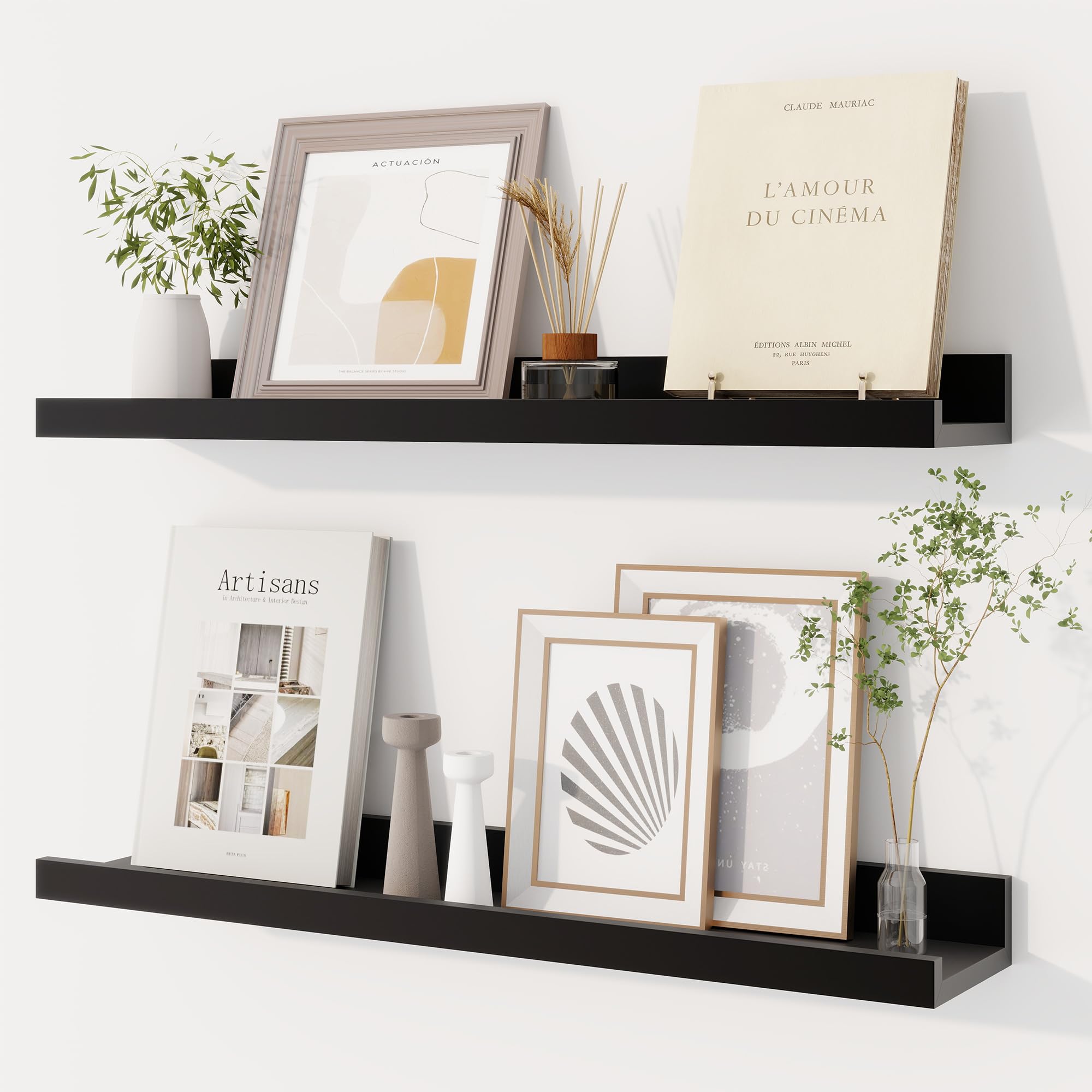 Dreamland Picture Ledge Shelf for Wall, Floating Shelves Set of 2, 24 Inch Long Floating Shelves with Lip for Living Room, Bedroom, Bathroom, Kitchen,