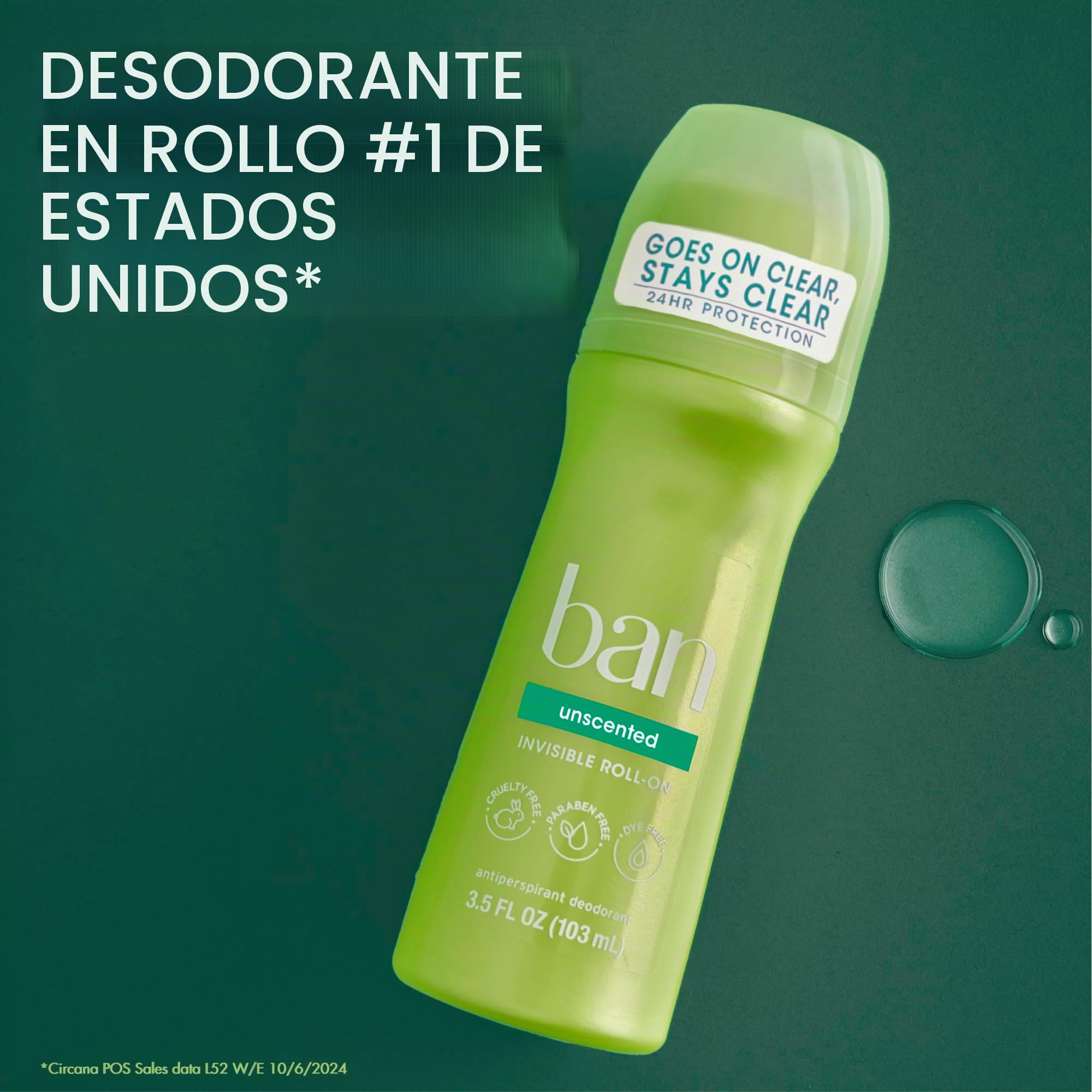Ban anti-transpirant y desodorante – Aplicador de punta redonda original – sin perfume – 103 ml