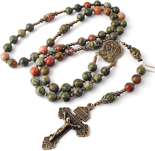 Miniatura 4 de Rosario grande con cuentas de piedra natural de 0.315 in, medalla milagrosa y crucifijo de perdón