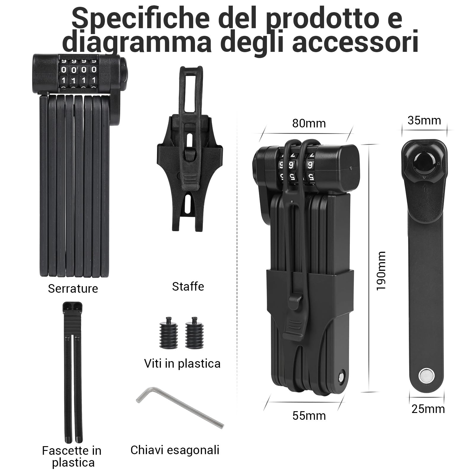 110CM Lucchetto Pieghevole Bici Lucchetto Per Bcicletta Con Supporto e Codice Numero per Serrature per Biciclette Elettriche e Serrature per Mountain Bike Lucchetto Bicicletta Antifurto