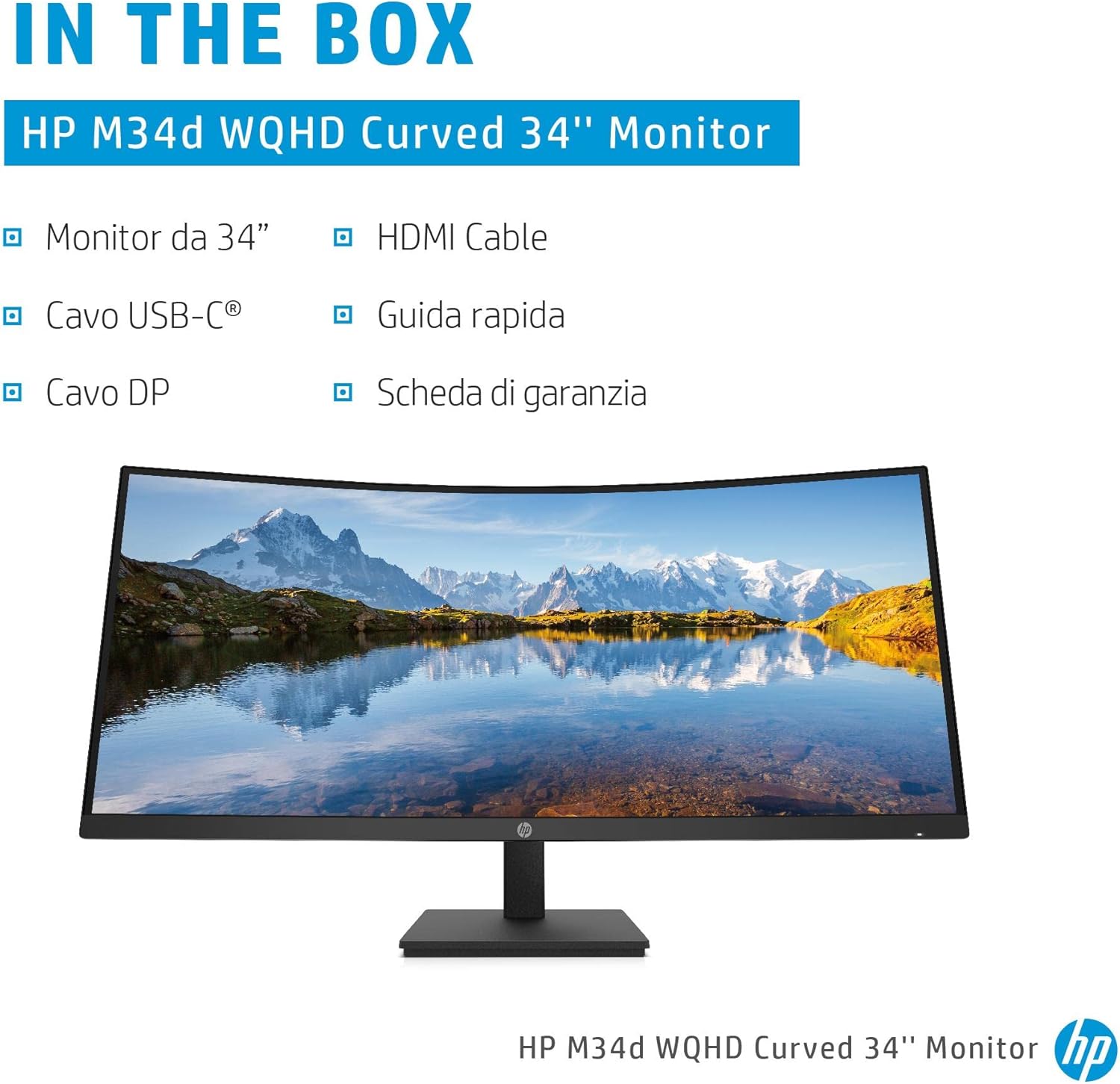 HP M34d Monitor – Schermo curvo da 34 pollici, QHD Wide 1440p, display WQHD VA, 100 Hz, tempo di risposta 5 ms, HDMI, Displayport, USB-C, 4 USB-A, colore nero HP M34d Monitor – Schermo curvo da 34 pollici, QHD Wide 1440p, display WQHD VA, 100 Hz, tempo di risposta 5 ms, HDMI, Displayport, USB-C, 4 USB-A, colore nero