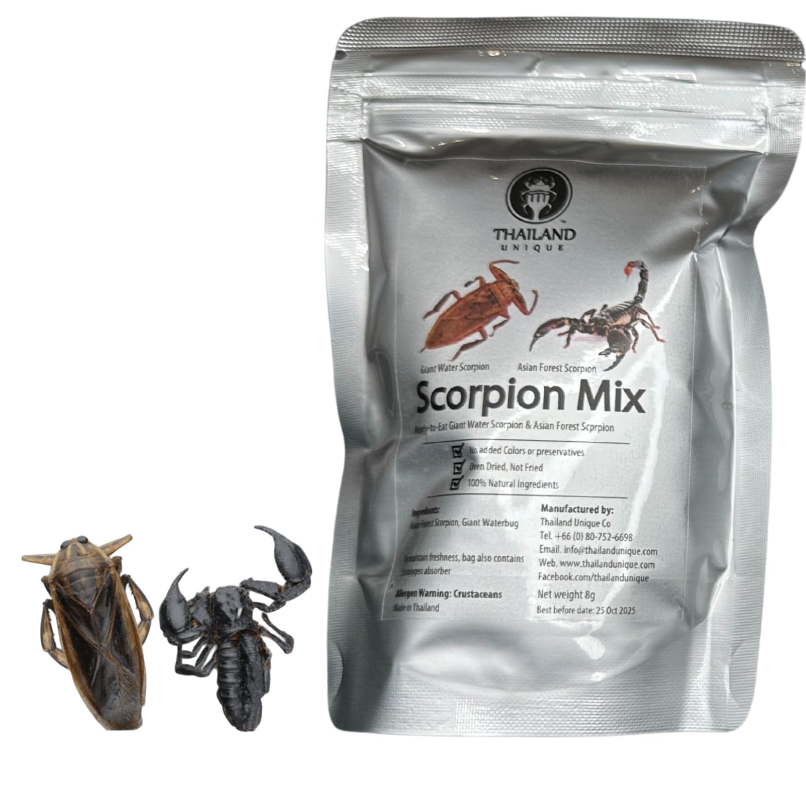 Thailand Unique Scorpion Mix - 2 Pieces with Asian Forest and Giant Water Scorpion, Dehydrated Edible Insects for Humans, Nutritious Bugs Superfood Weird Unusual Snack Gift
