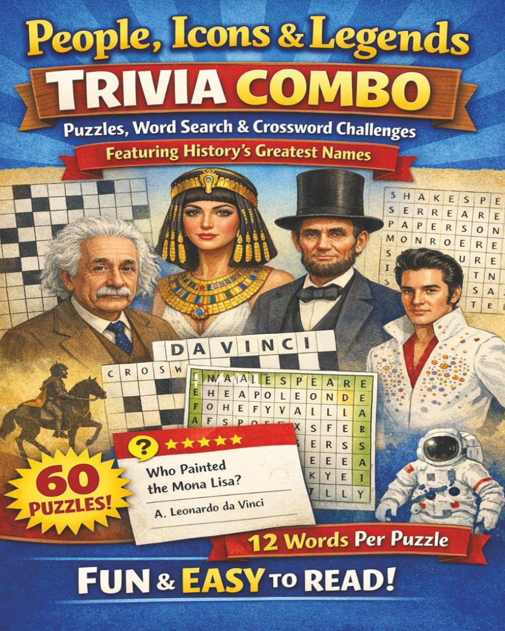 People, Icons & Legends Trivia Combo Puzzles: Word Search & Crossword Challenges Featuring History’s Greatest Names