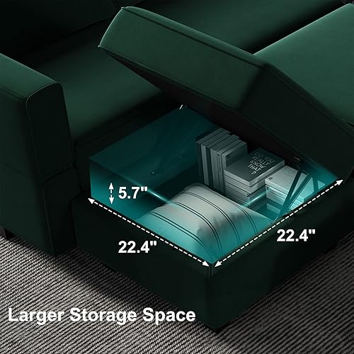 Miniatura 9 de Belffin Modular Sectional Sofa with Storage Chaises Sectional Sleeper Sofa Couch 8 Seat Sectional Bed Green Verde,Negro