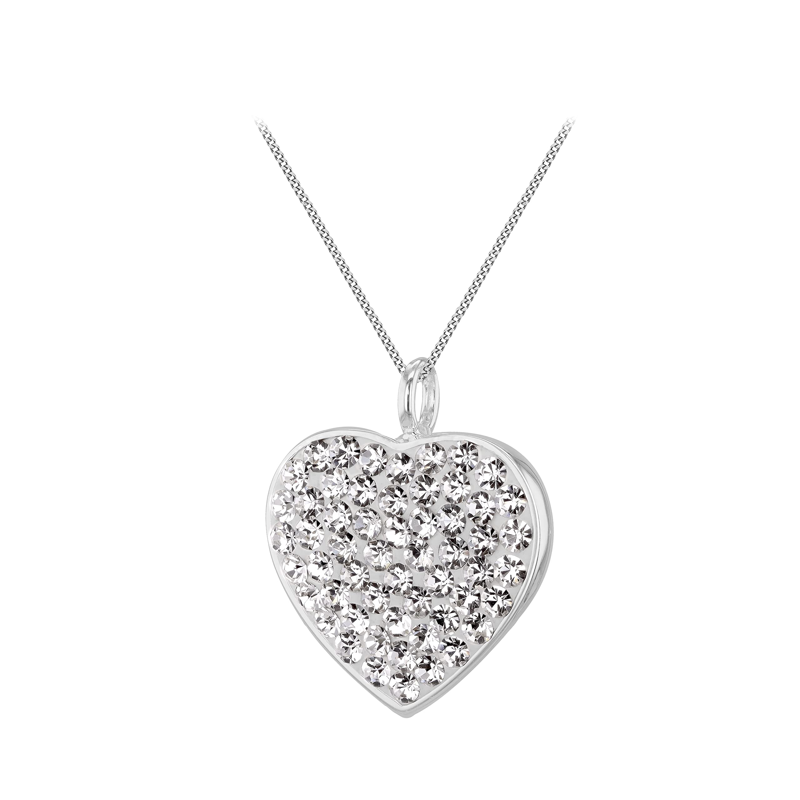 Women's Sterling Silver Crystalique Heart Pendant on Curb Chain of 46cm/18