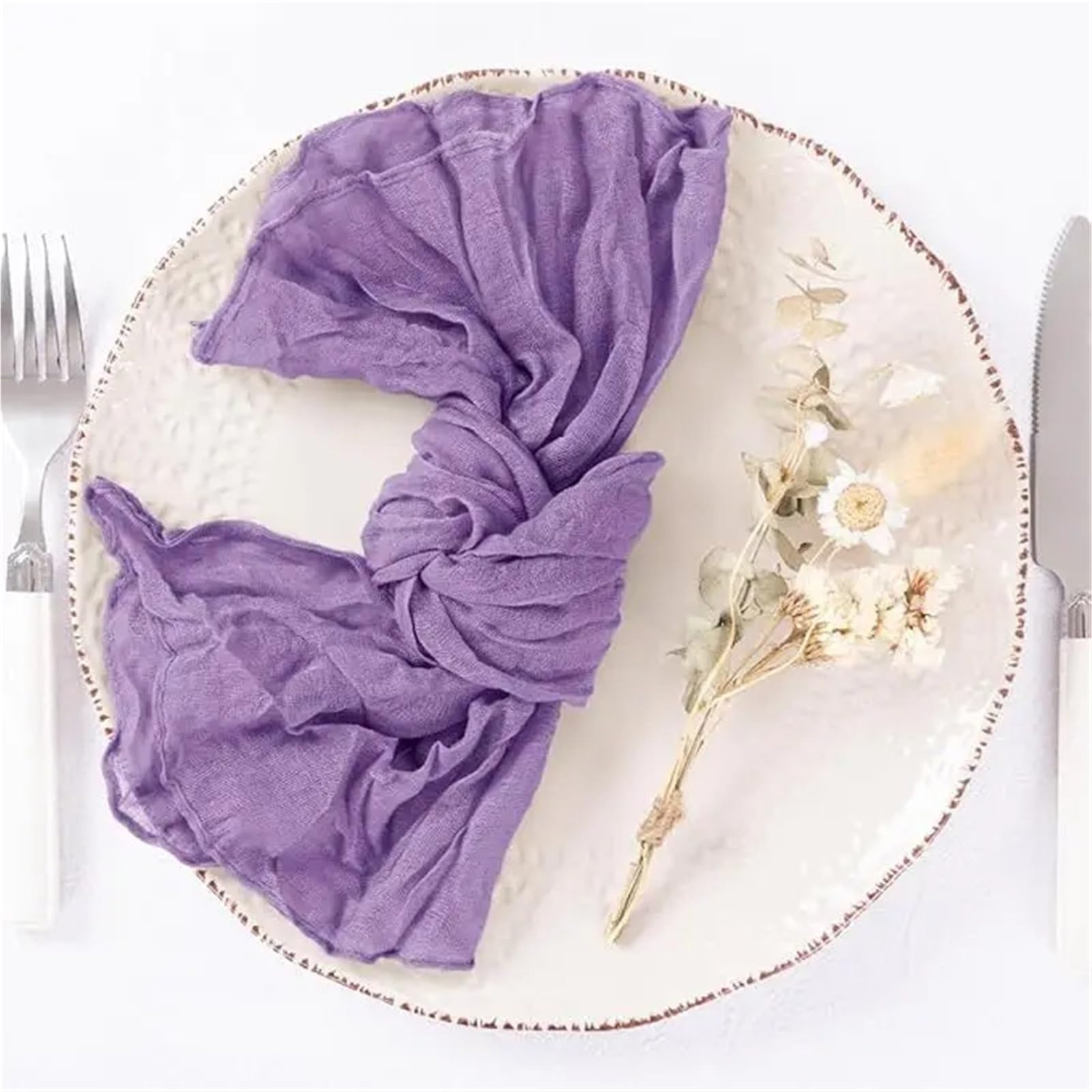 12Pcs Cheesecloth Napkins,Soft Wrinkled Rustic Sheer Gauze 50x50cm for Wedding, Birthday(Lavender)