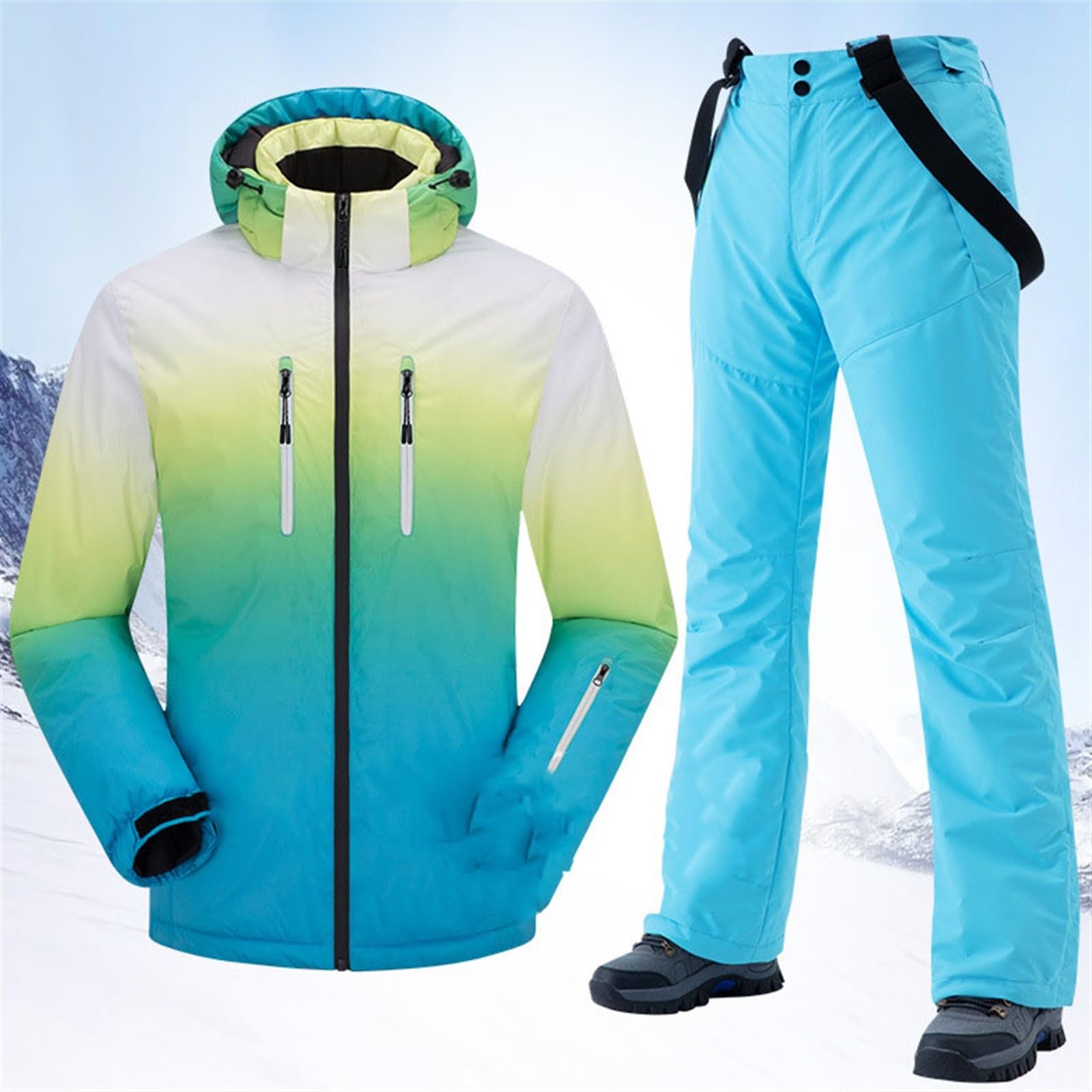 Yytcsjz Set Di Tute Da Sci Per Adulti, Set Giacca E Pantaloni Da Sci Antivento Impermeabili Caldi Con Cappuccio In Colori Sfumati Da Uomo, Set Di Tute Da Sci Resistenti All'usura Avventure