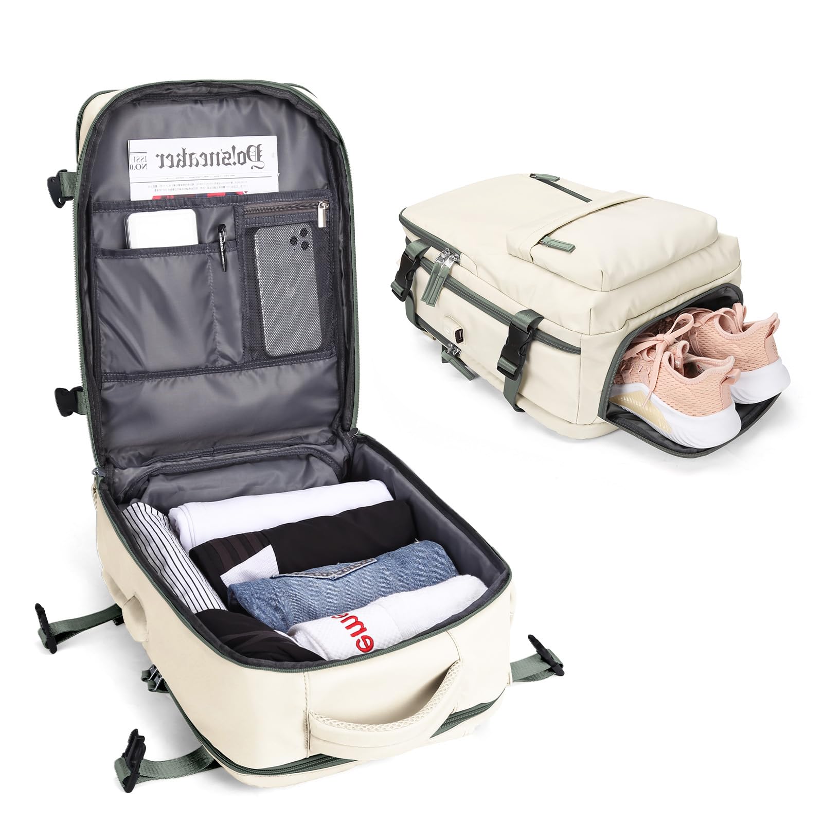 BJLFS Borse da Cabina per Ryanair 40×20×25 Bagaglio a Mano Easyjet 45×36×20 Borsa Zaino da Viaggio, Zaino da trekking,Zaino Casual per laptop da 14 pollici per scuola