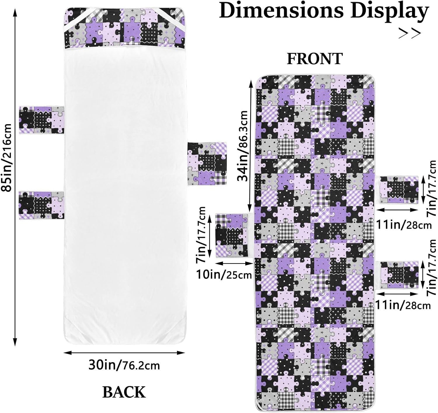 Black and Purple Creative Puzzle Check Pattern Decorative Patio Chaise Lounge Chair Cover Soft Absorbent Patio Furniture Cover with 3 Pockets for Outdoor Sunbathing Trips, fundas para muebles